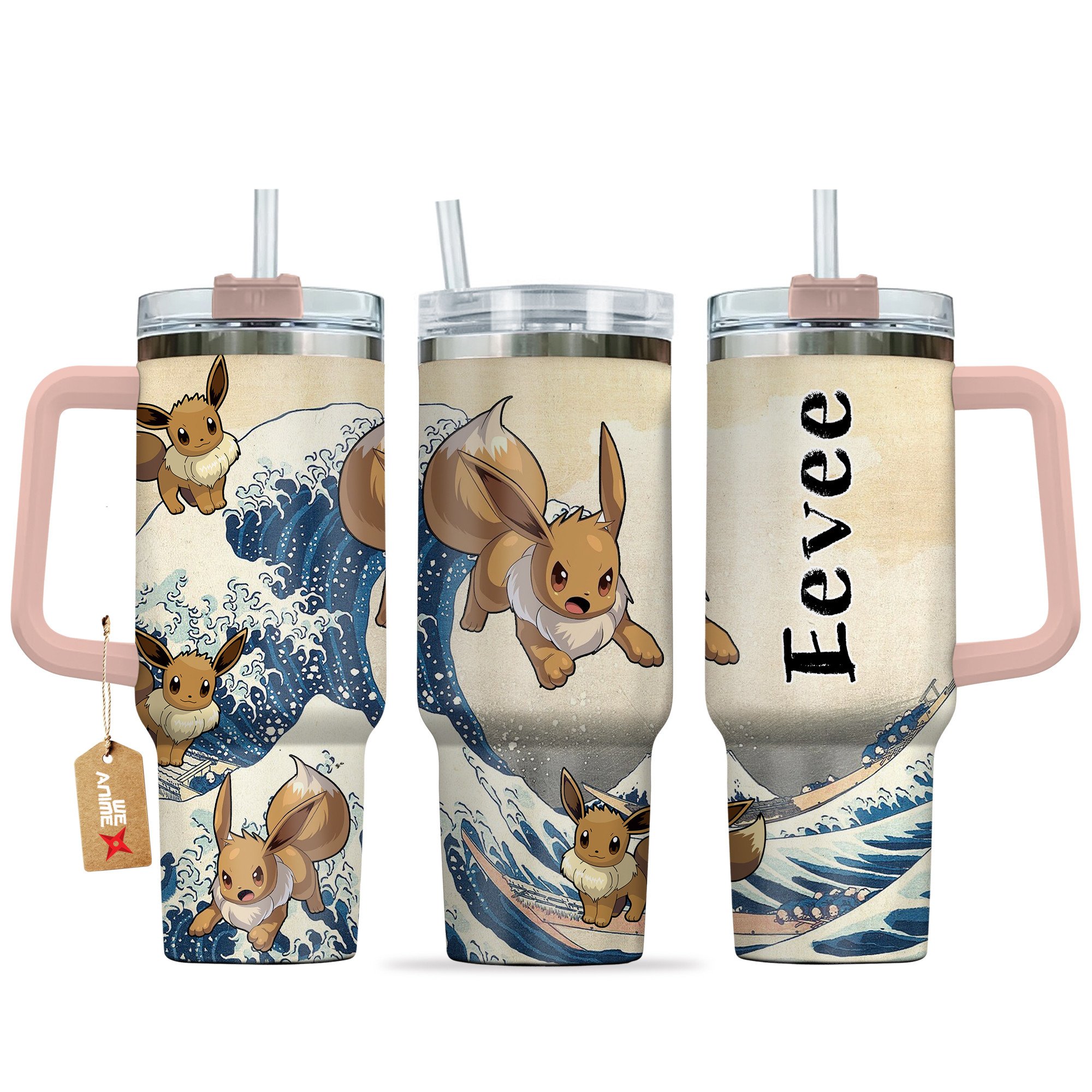 Eevee Pokemon Anime Custom Stanley Quencher 40oz Stainless Steel Tumbler With Handle