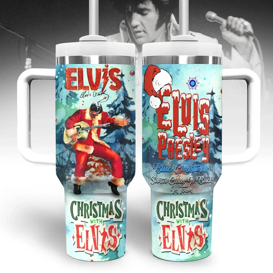 Elvis Presley Music Christmas Custom Stanley Quencher 40oz Stainless Steel Tumbler With Handle