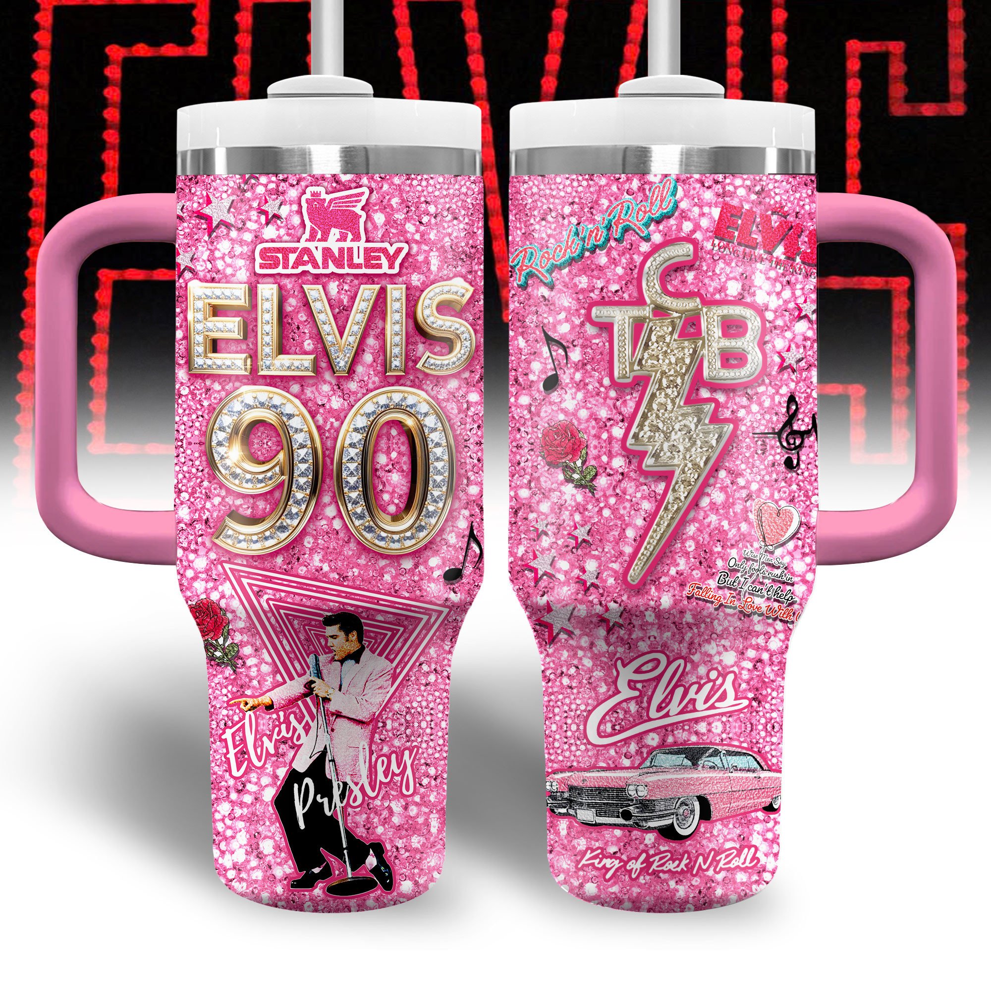 Elvis Presley Music Custom Stanley Quencher 40oz Stainless Steel Tumbler With Handle