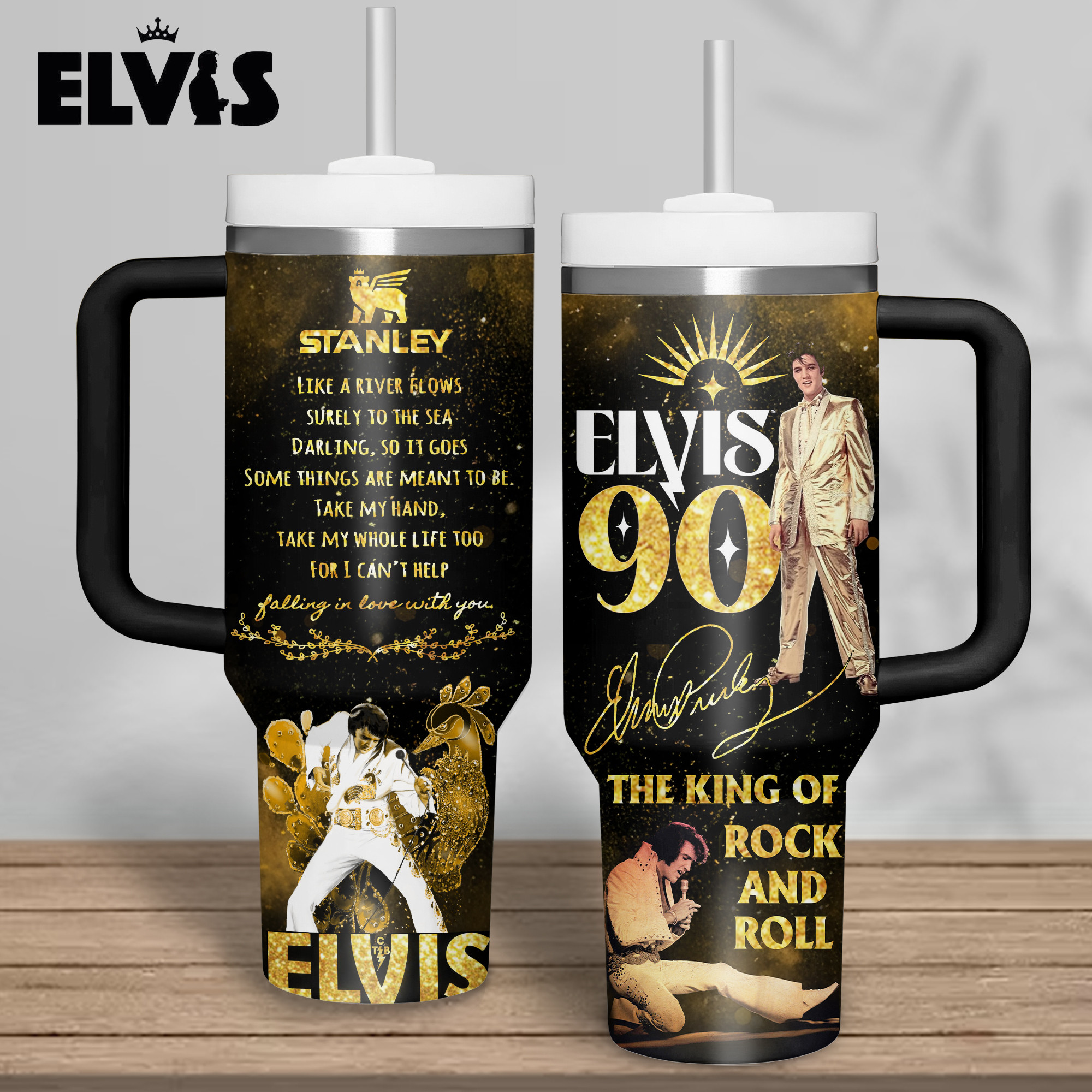 Elvis Presley Music Custom Stanley Quencher 40oz Stainless Steel Tumbler With Handle