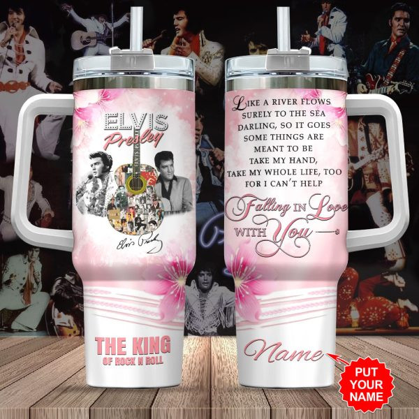 Elvis Presley Music Custom Stanley Quencher 40oz Stainless Steel Tumbler With Handle