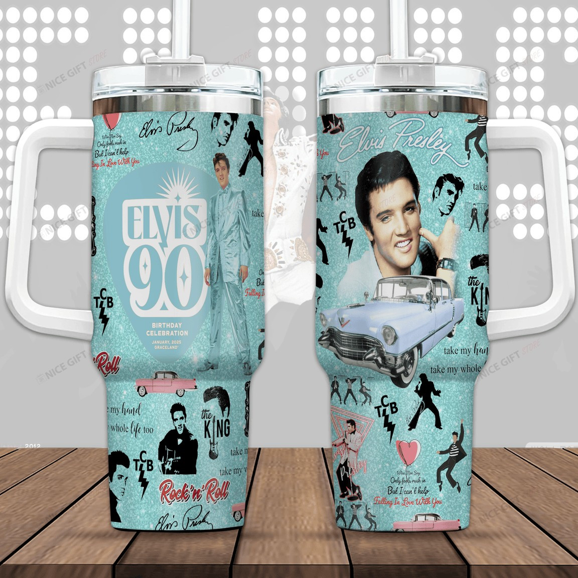 Elvis Presley Music Custom Stanley Quencher 40oz Stainless Steel Tumbler With Handle