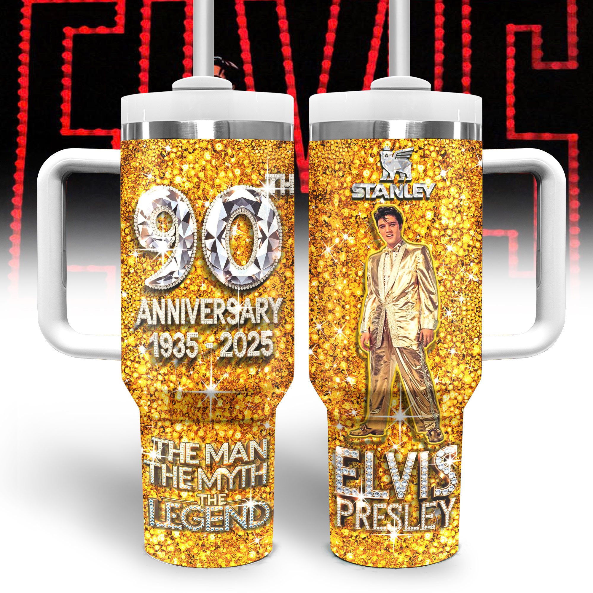 Elvis Presley Music Custom Stanley Quencher 40oz Stainless Steel Tumbler With Handle