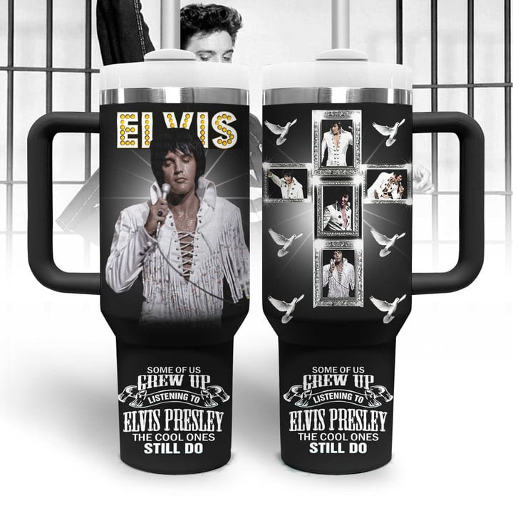 Elvis Presley Music Custom Stanley Quencher 40oz Stainless Steel Tumbler With Handle