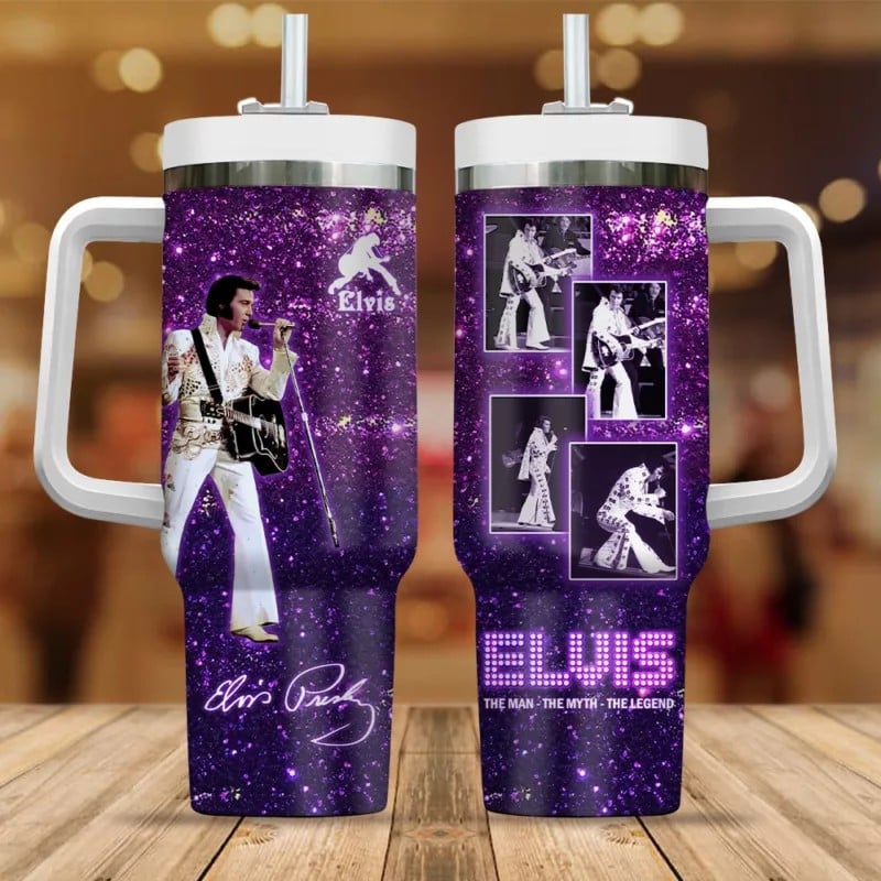 Elvis Presley Music Custom Stanley Quencher 40oz Stainless Steel Tumbler With Handle
