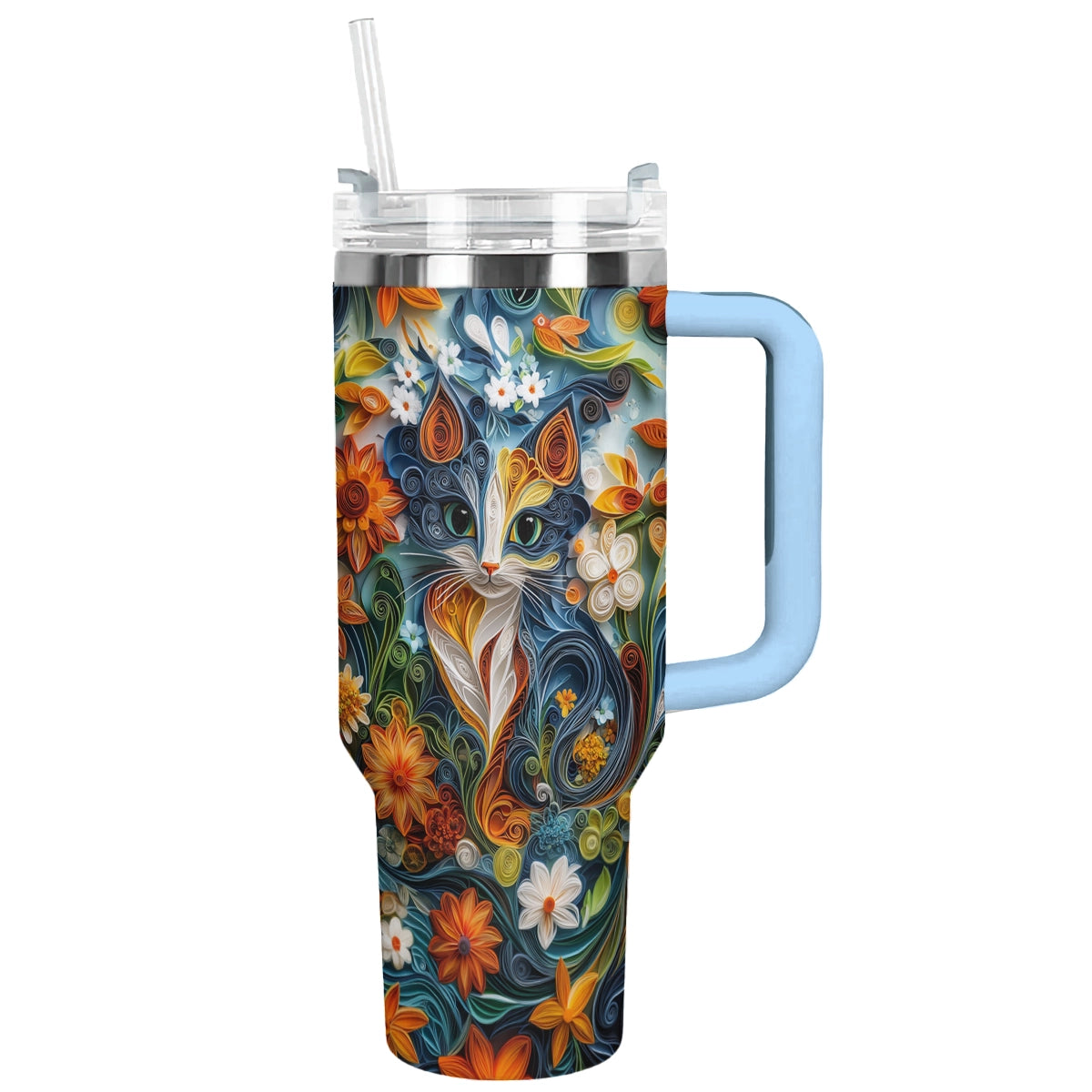 Enchanted Cat Custom Stanley Quencher 40oz Stainless Steel Tumbler With Handle