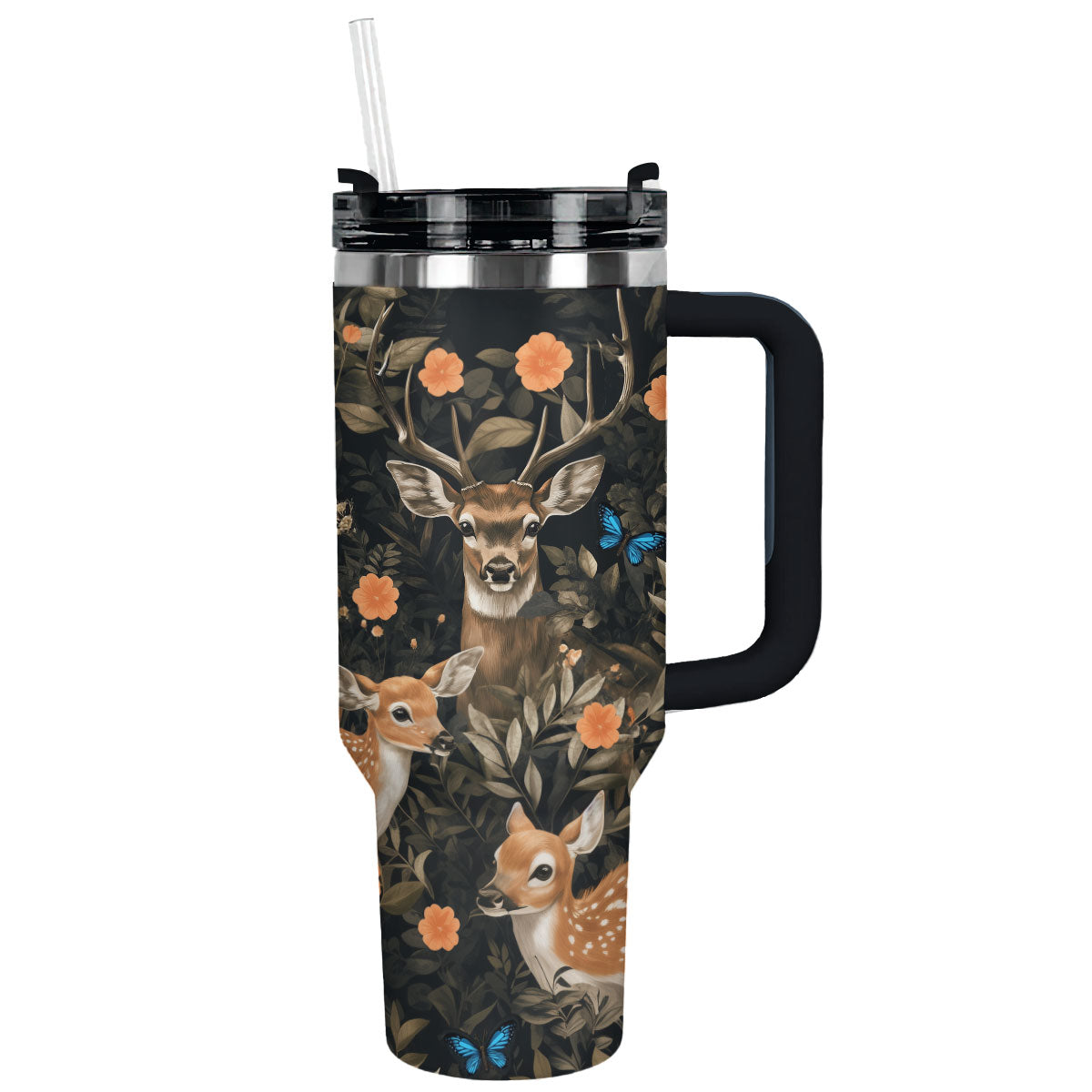 Engraved Deer Custom Stanley Quencher 40oz Stainless Steel Tumbler With Handle
