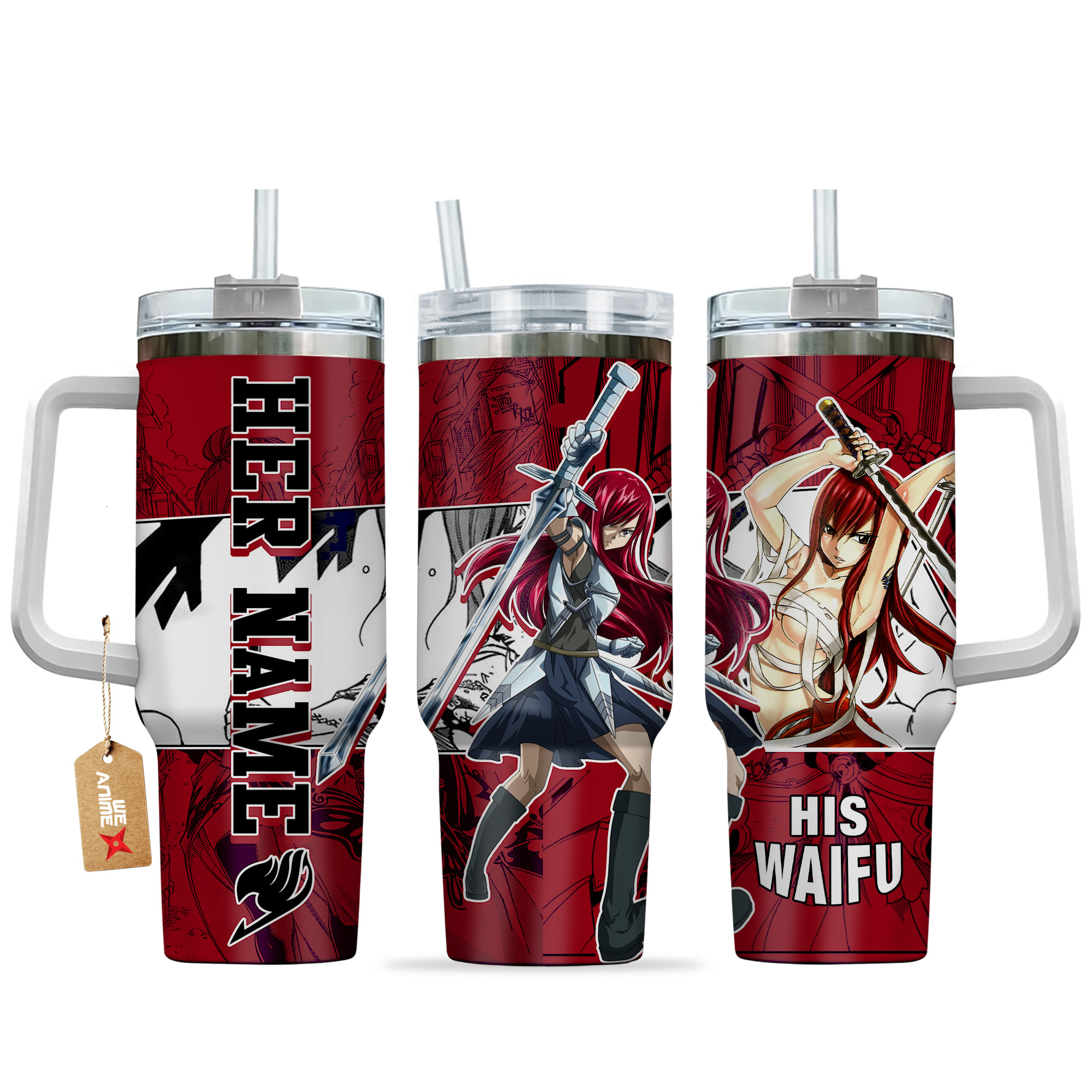 Erza Scarlet Fairy Tail Anime Custom Stanley Quencher 40oz Stainless Steel Tumbler With Handle