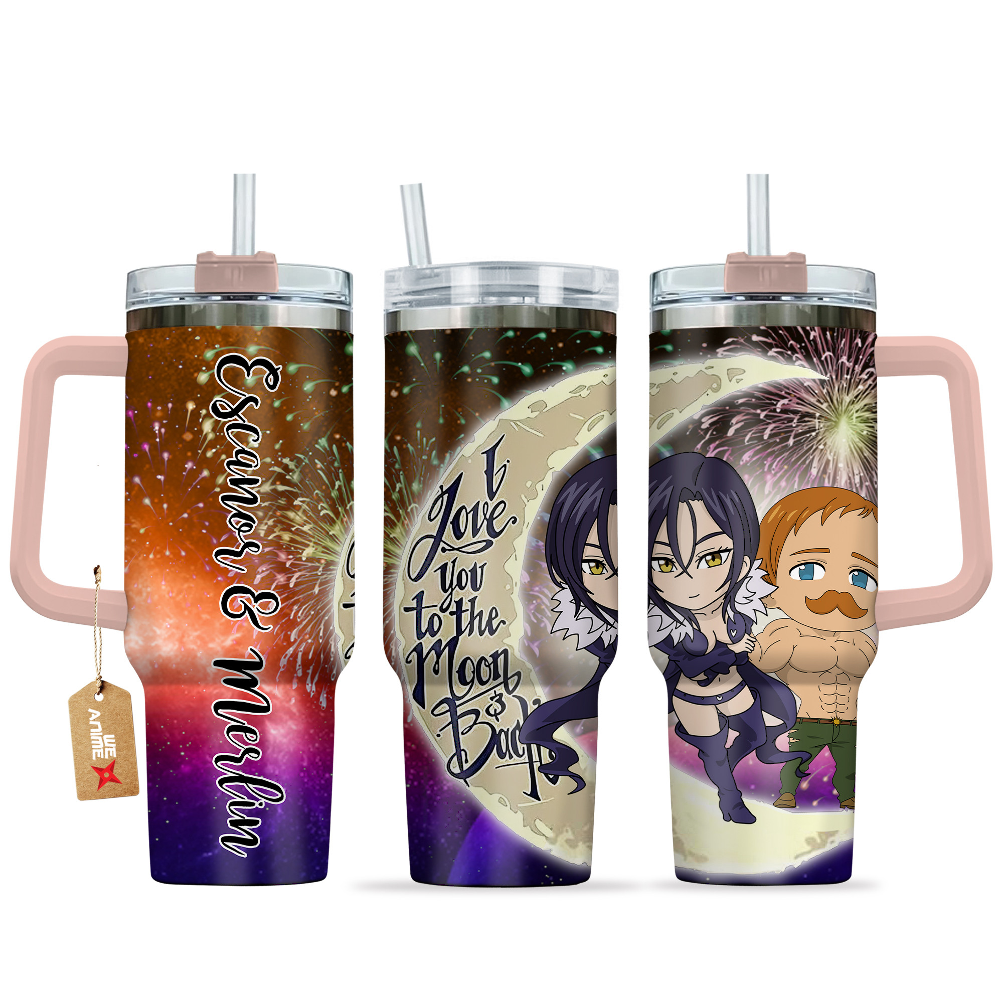 Escanor & Merlin Nanatsu No Taizai Anime Valentine Custom Stanley Quencher 40oz Stainless Steel Tumbler With Handle