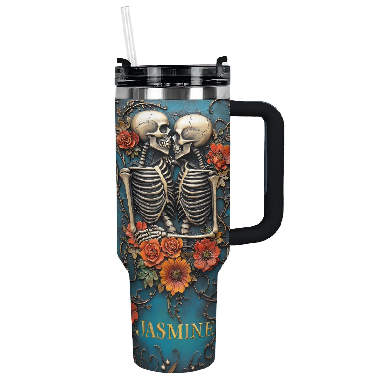 Everlasting Romance Skeleton Custom Stanley Quencher 40oz Stainless Steel Tumbler With Handle
