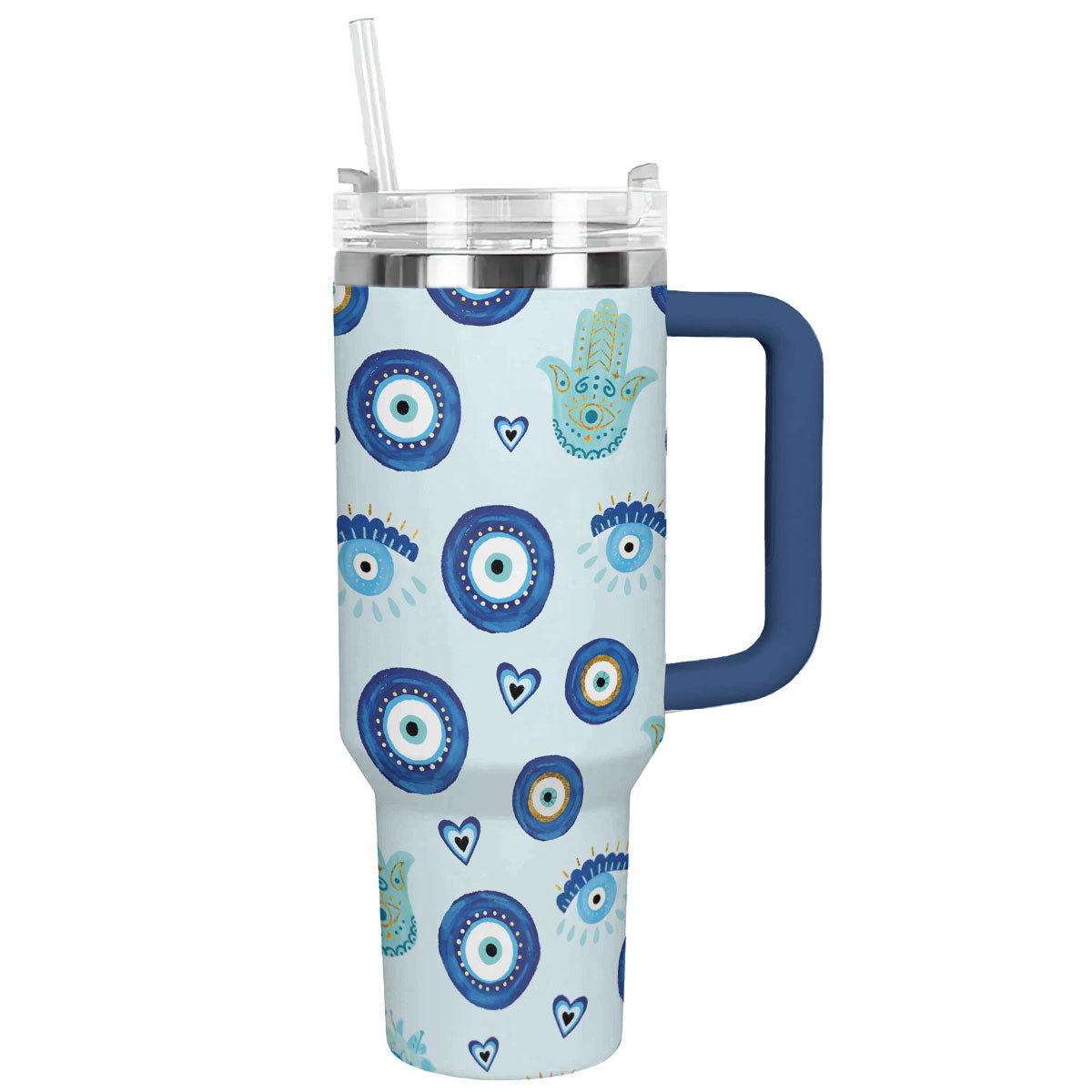 Evil Eye and Hamsa Custom Stanley Quencher 40oz Stainless Steel Tumbler With Handle