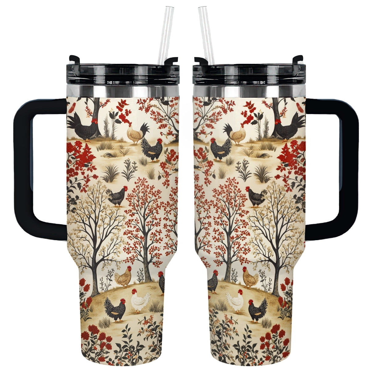 Farmyard Fall Chicken Custom Stanley Quencher 40oz Stainless Steel Tumbler With Handle