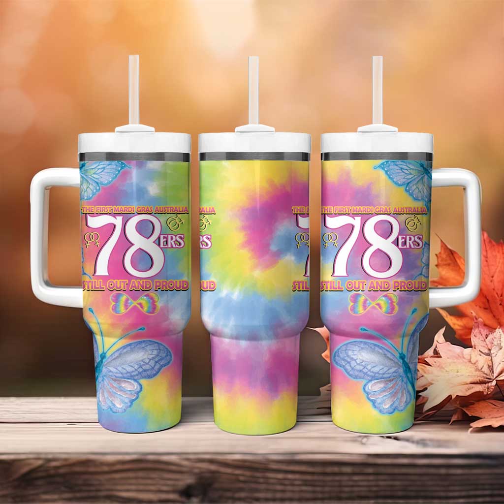First Sydney Madri Gras Australia 78ers Still Out And Proud Custom Stanley Quencher 40oz Stainless Steel Tumbler With Handle