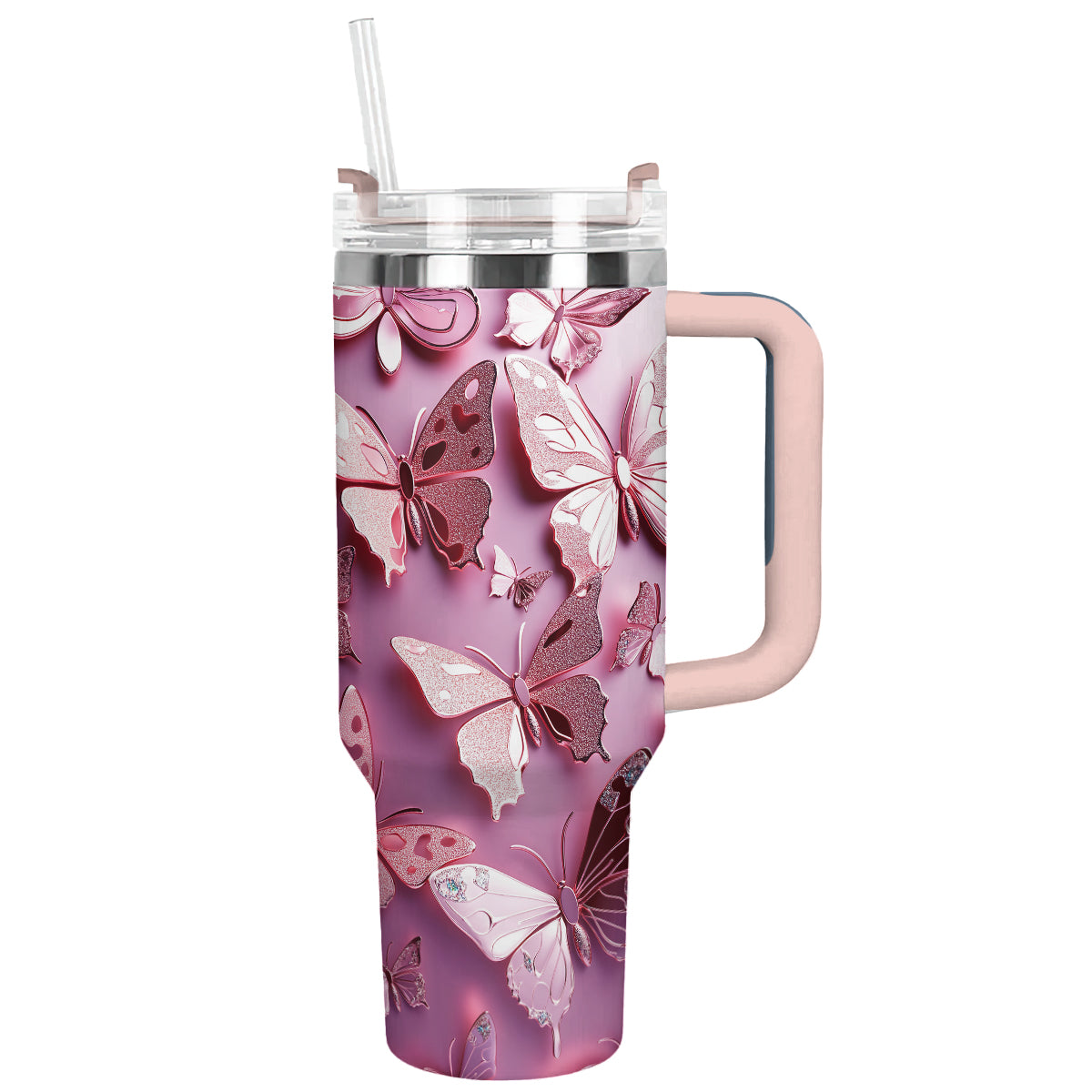 Floating Butterfly Custom Stanley Quencher 40oz Stainless Steel Tumbler With Handle