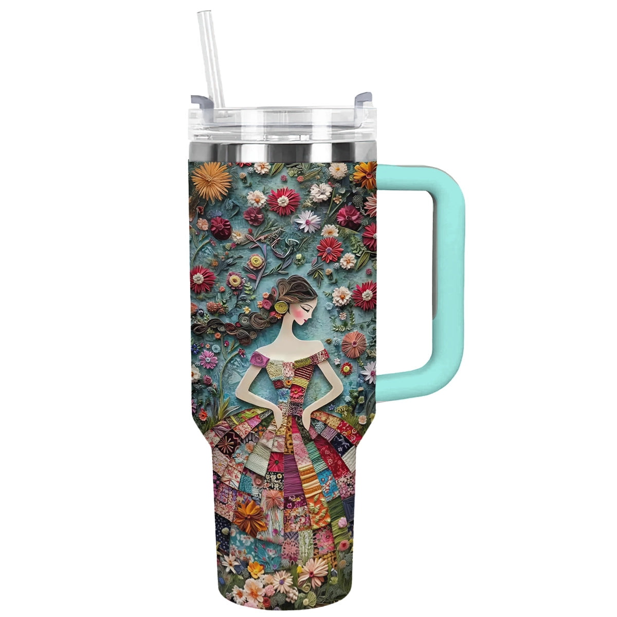 Floral Girl fantasy Custom Stanley Quencher 40oz Stainless Steel Tumbler With Handle