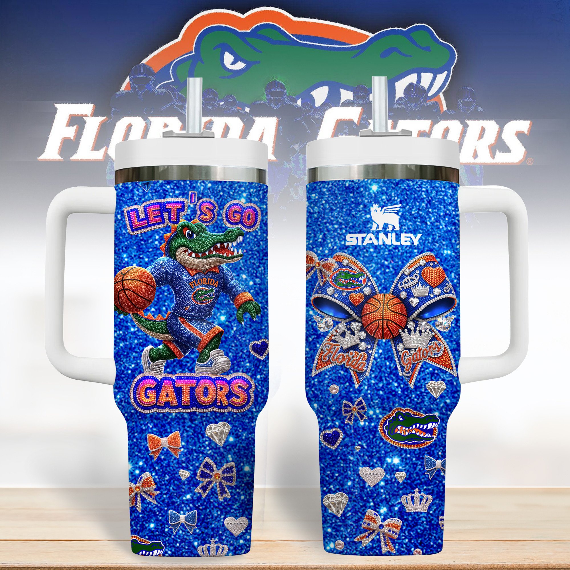 Florida Gators NCAA Custom Stanley Quencher 40oz Stainless Steel Tumbler With Handle