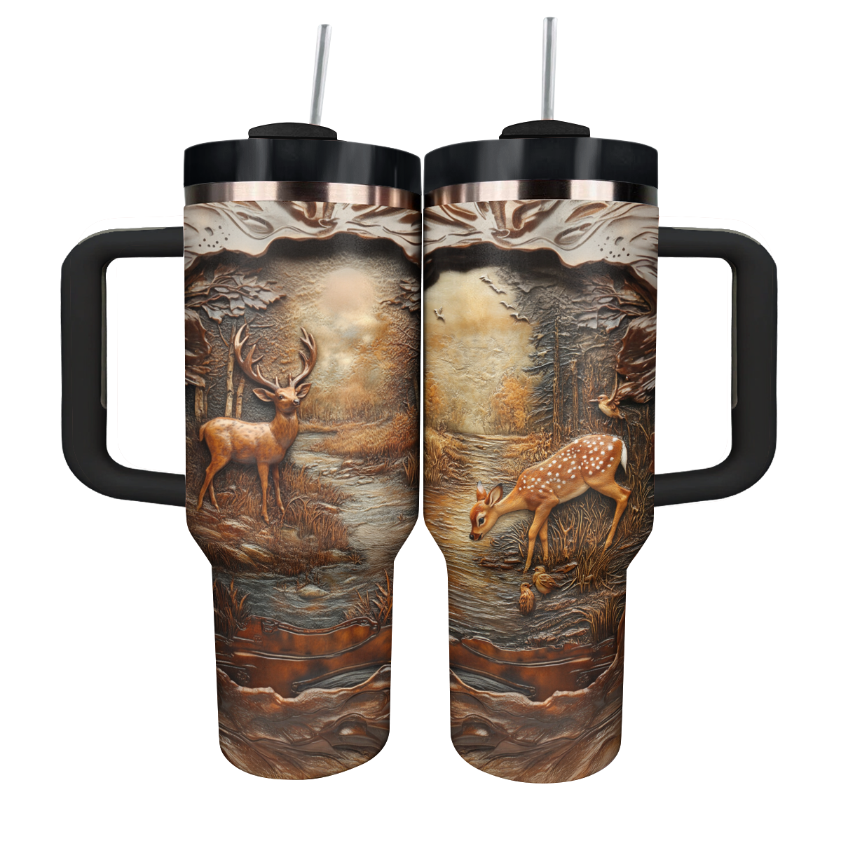 Forest Deer Custom Stanley Quencher 40oz Stainless Steel Tumbler With Handle
