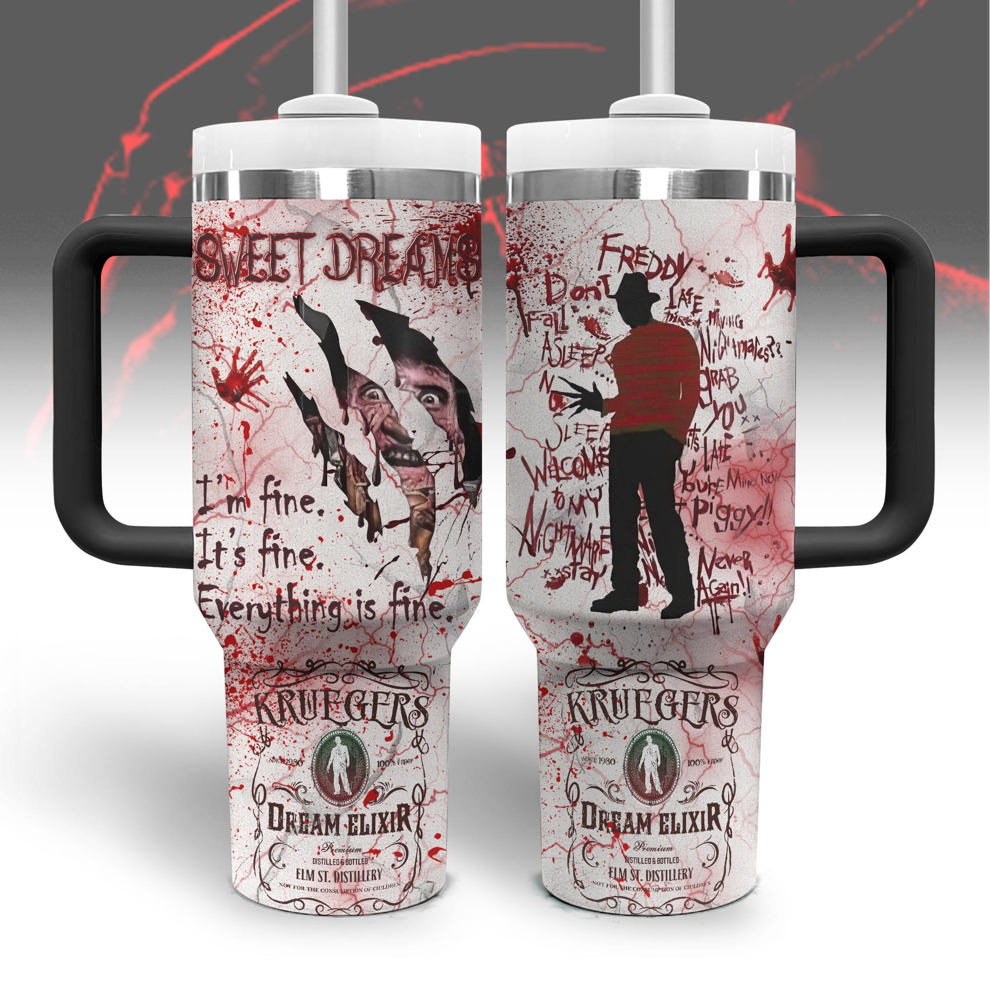 Freddy Krueger Movies Custom Stanley Quencher 40oz Stainless Steel Tumbler With Handle