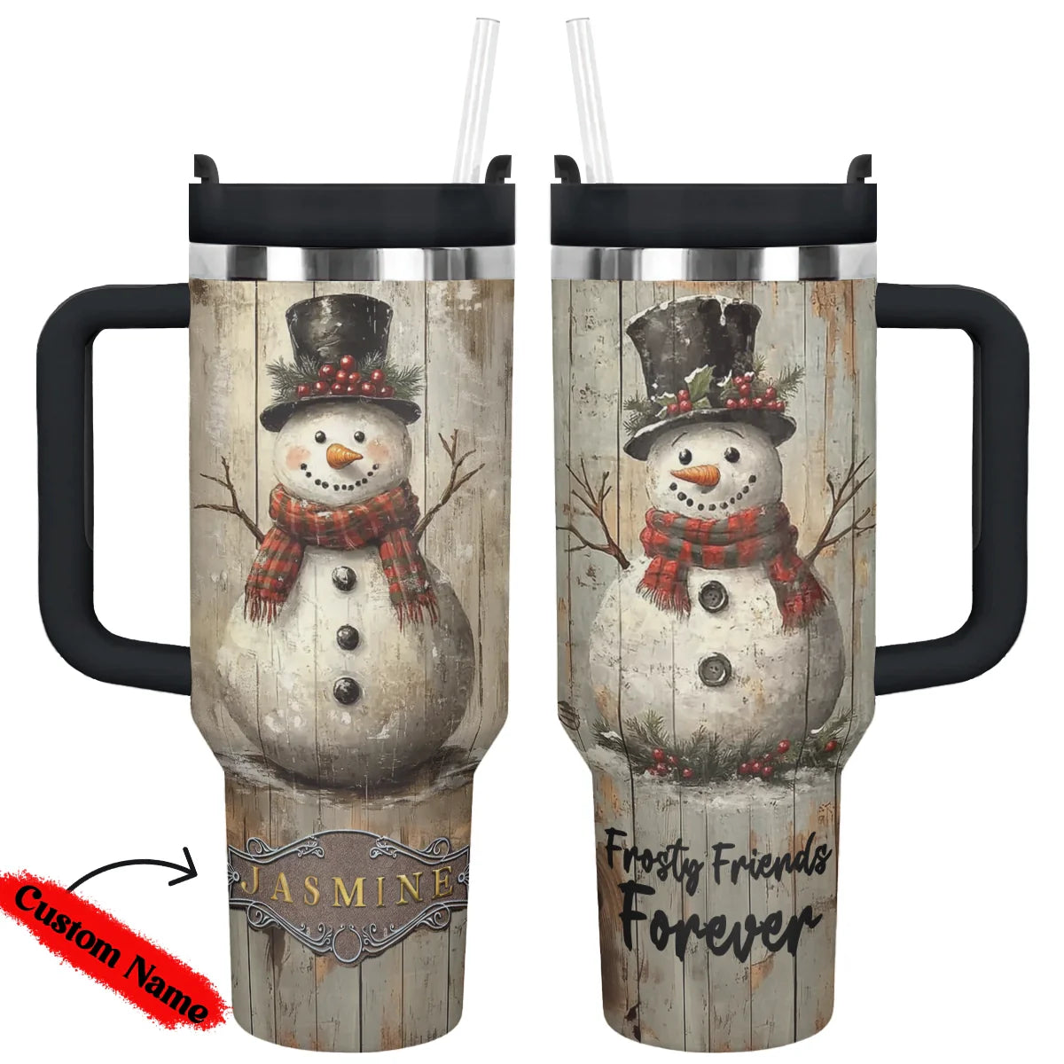 Frosty Snowman Friend Christmas Custom Stanley Quencher 40oz Stainless Steel Tumbler With Handle