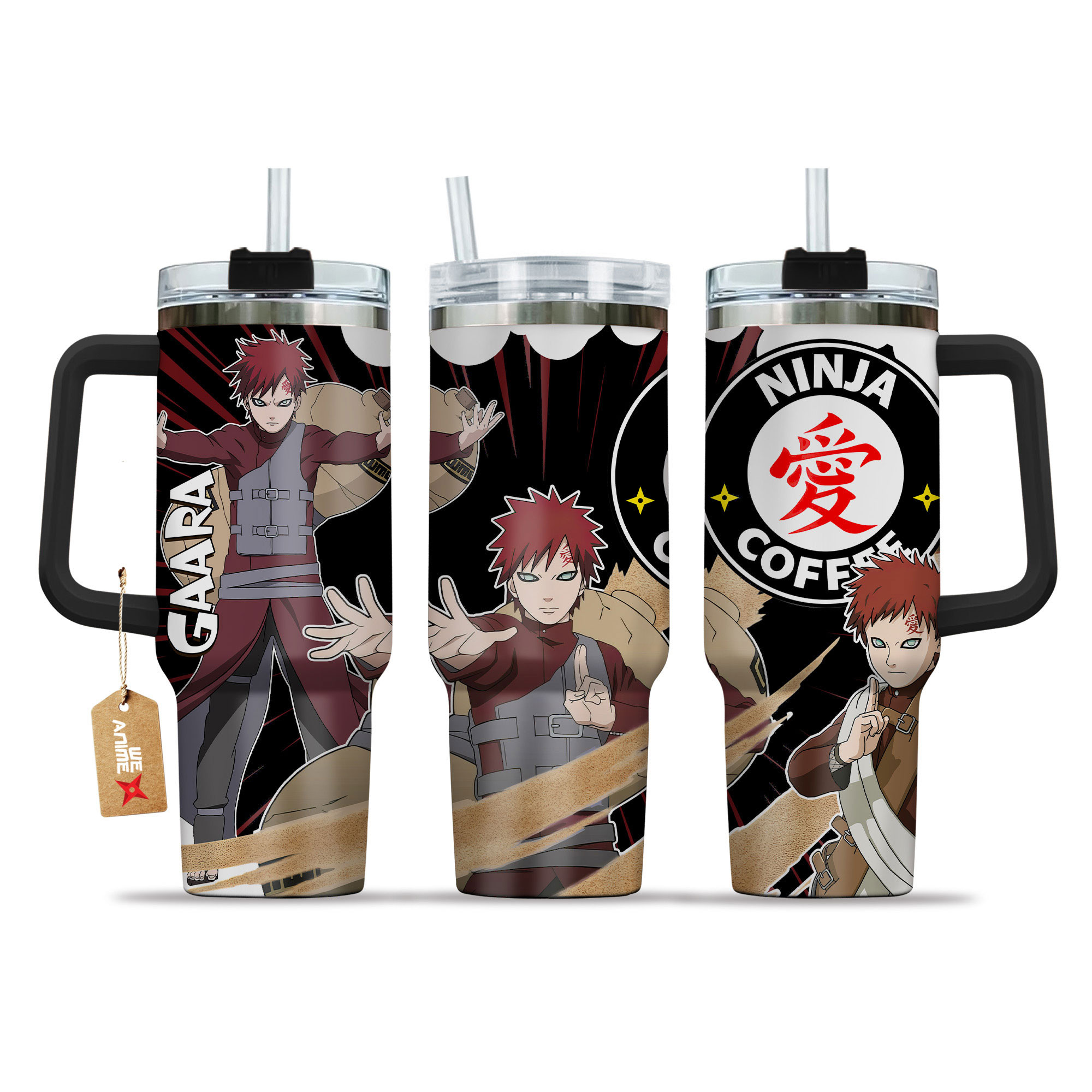 Gaara Naruto Anime Custom Stanley Quencher 40oz Stainless Steel Tumbler With Handle