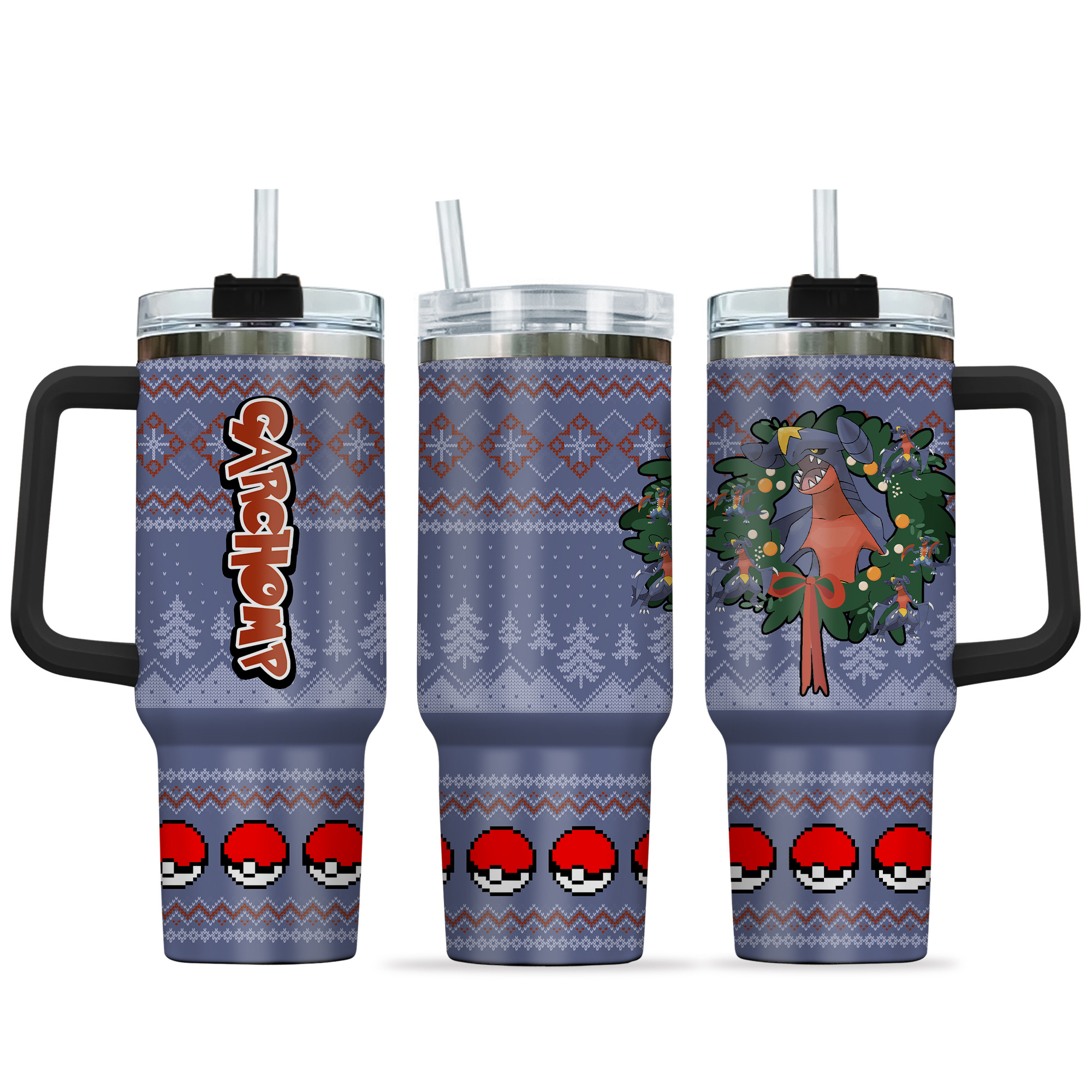 Garchomp Pokemon Anime Custom Stanley Quencher 40oz Stainless Steel Tumbler With Handle