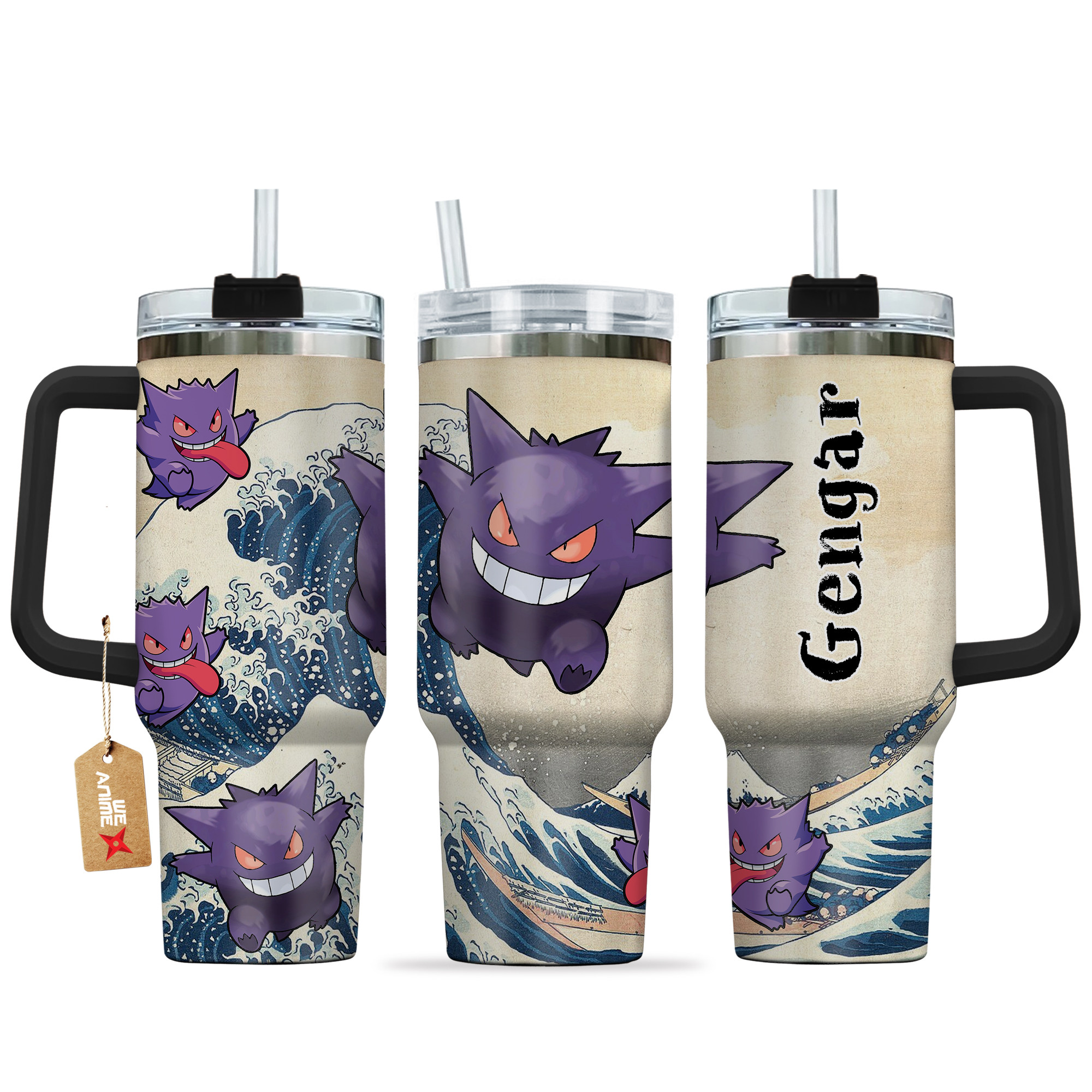 Gengar Pokemon Anime Custom Stanley Quencher 40oz Stainless Steel Tumbler With Handle