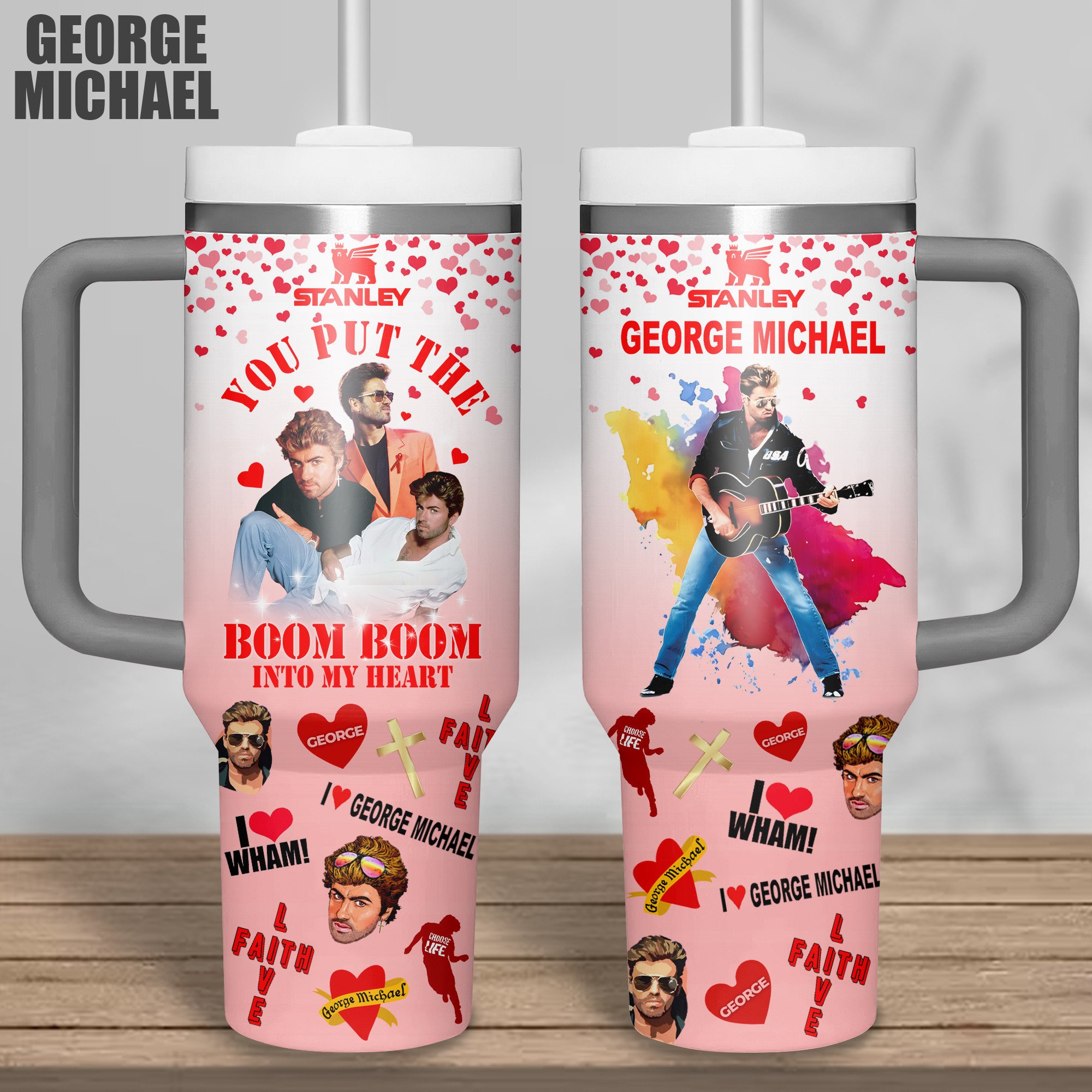 George Michael Music Custom Stanley Quencher 40oz Stainless Steel Tumbler With Handle
