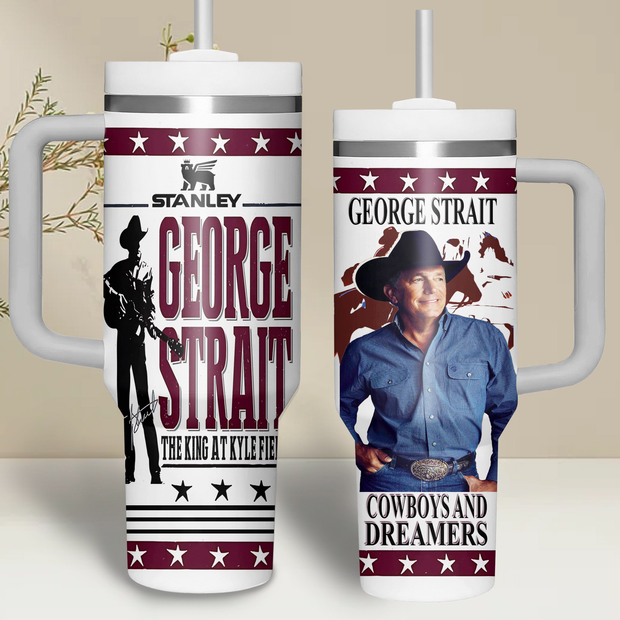 George Strait Music Custom Stanley Quencher 40oz Stainless Steel Tumbler With Handle