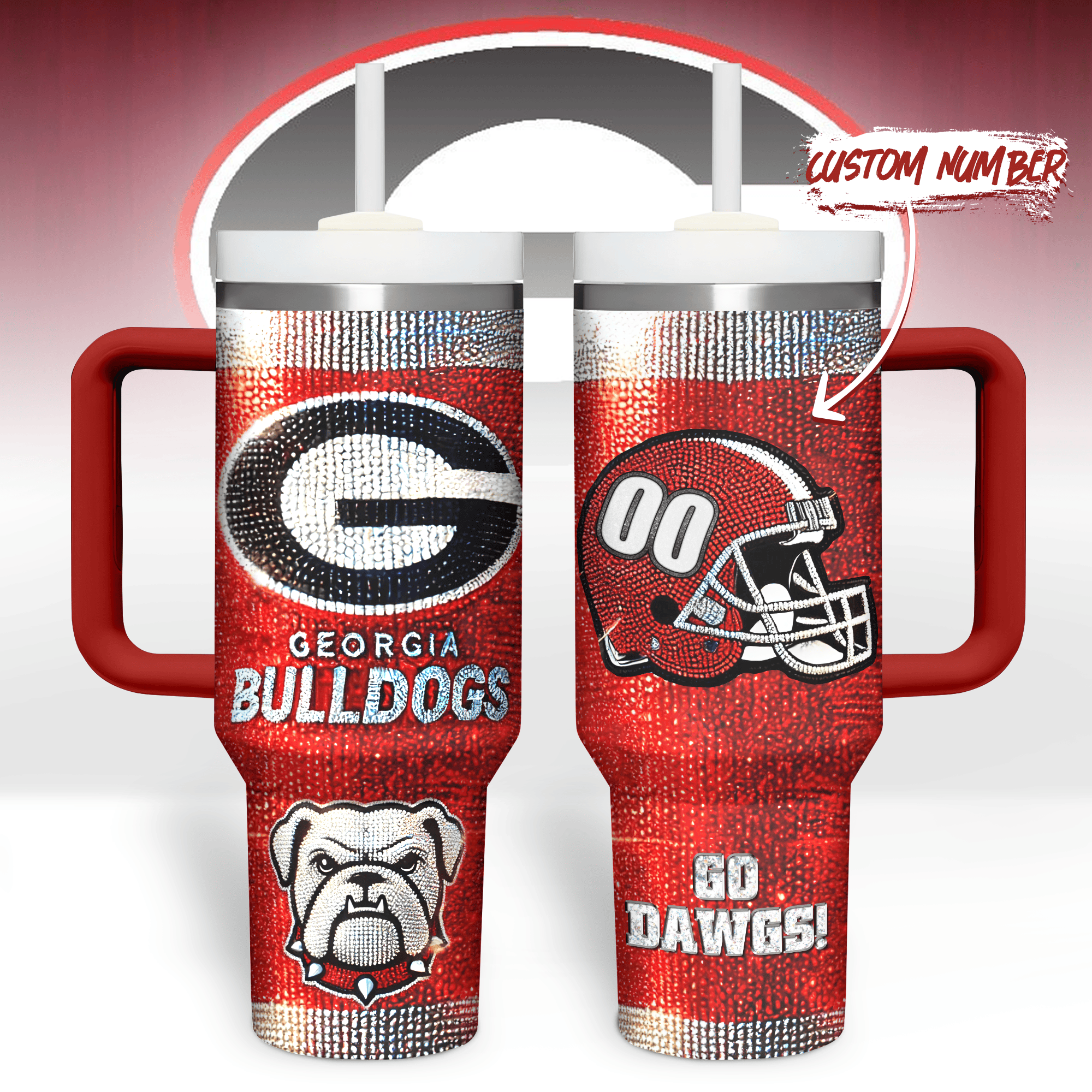 Georgia Bulldogs NCAA Custom Stanley Quencher 40oz Stainless Steel Tumbler With Handle
