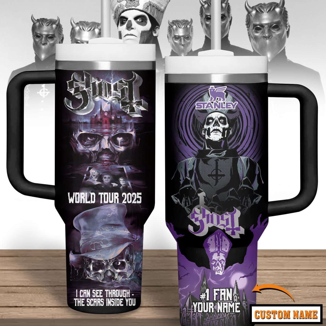 Ghost Music Custom Stanley Quencher 40oz Stainless Steel Tumbler With Handle