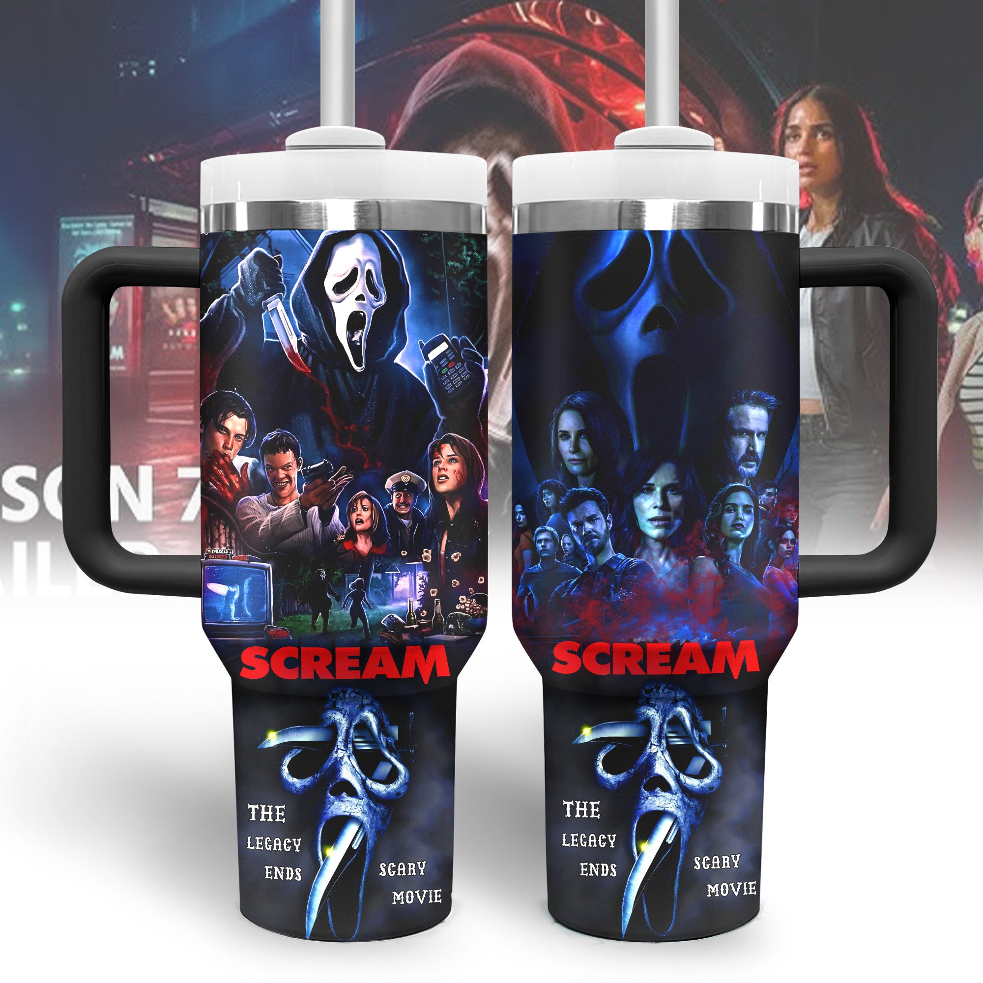 Ghostface Scream Movies Custom Stanley Quencher 40oz Stainless Steel Tumbler With Handle