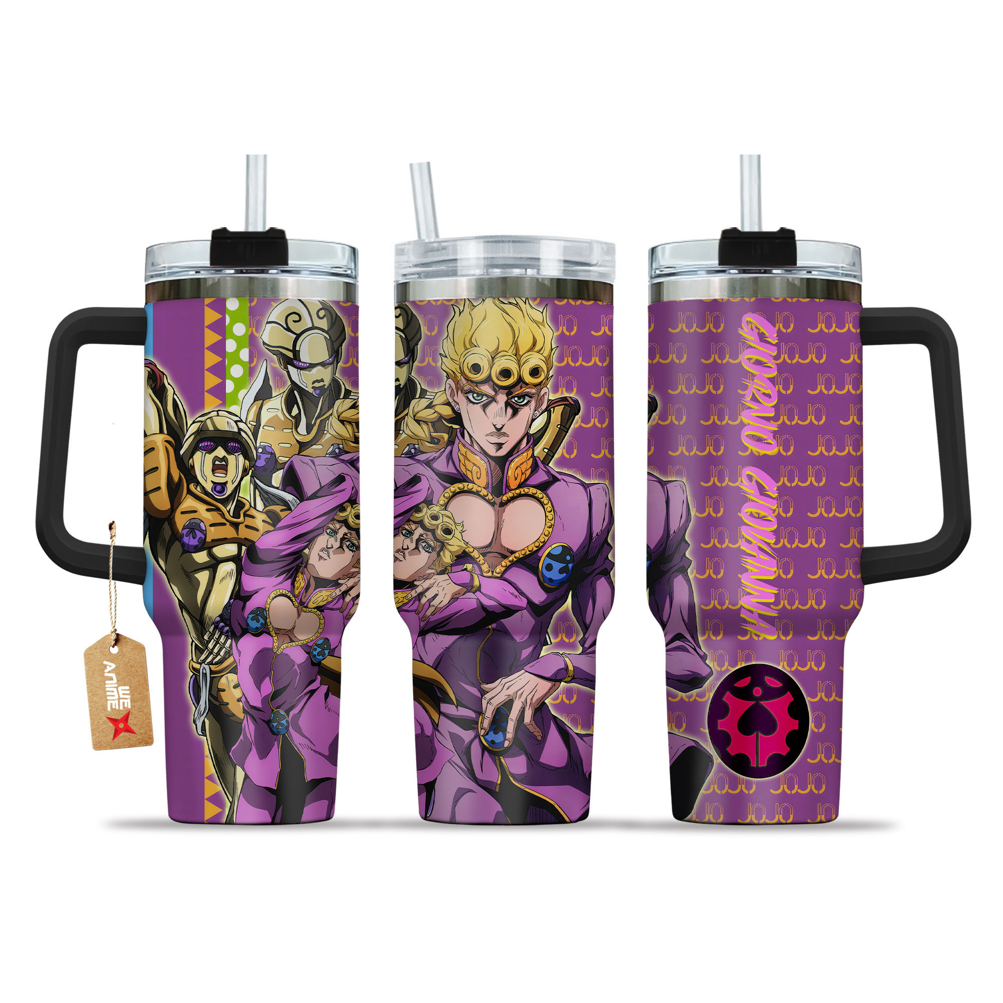 Giorno Giovanna JoJo's Bizarre Anime Custom Stanley Quencher 40oz Stainless Steel Tumbler With Handle