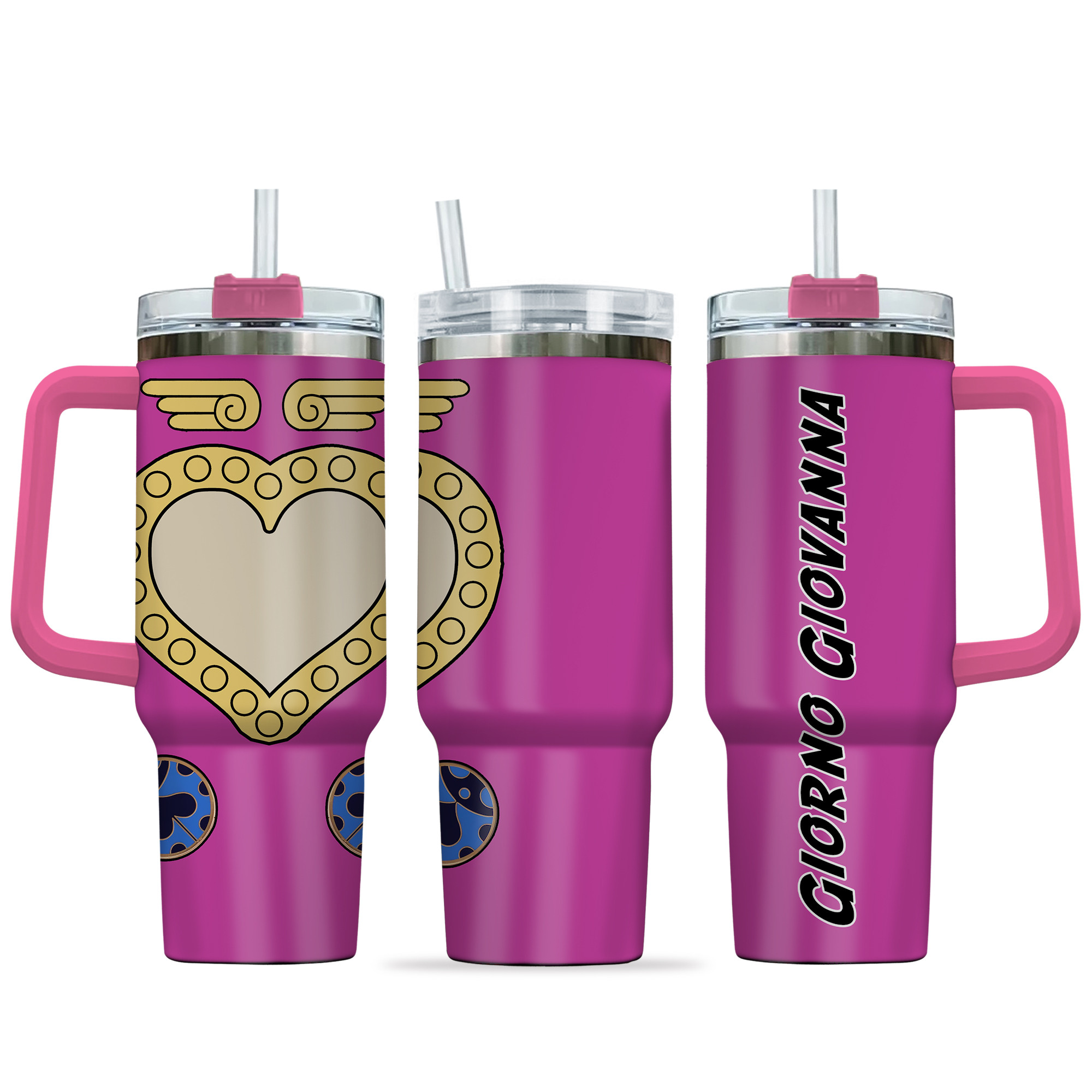 Giorno Giovanna JoJo's Bizarre Anime Custom Stanley Quencher 40oz Stainless Steel Tumbler With Handle