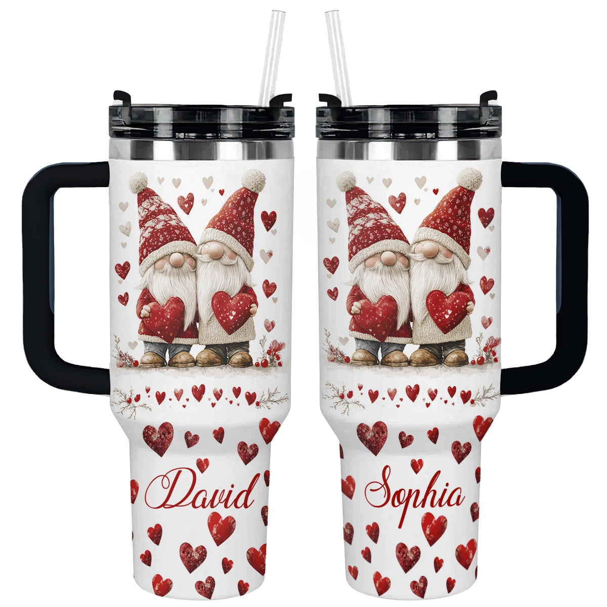 Gnome Love Valentine Custom Stanley Quencher 40oz Stainless Steel Tumbler With Handle