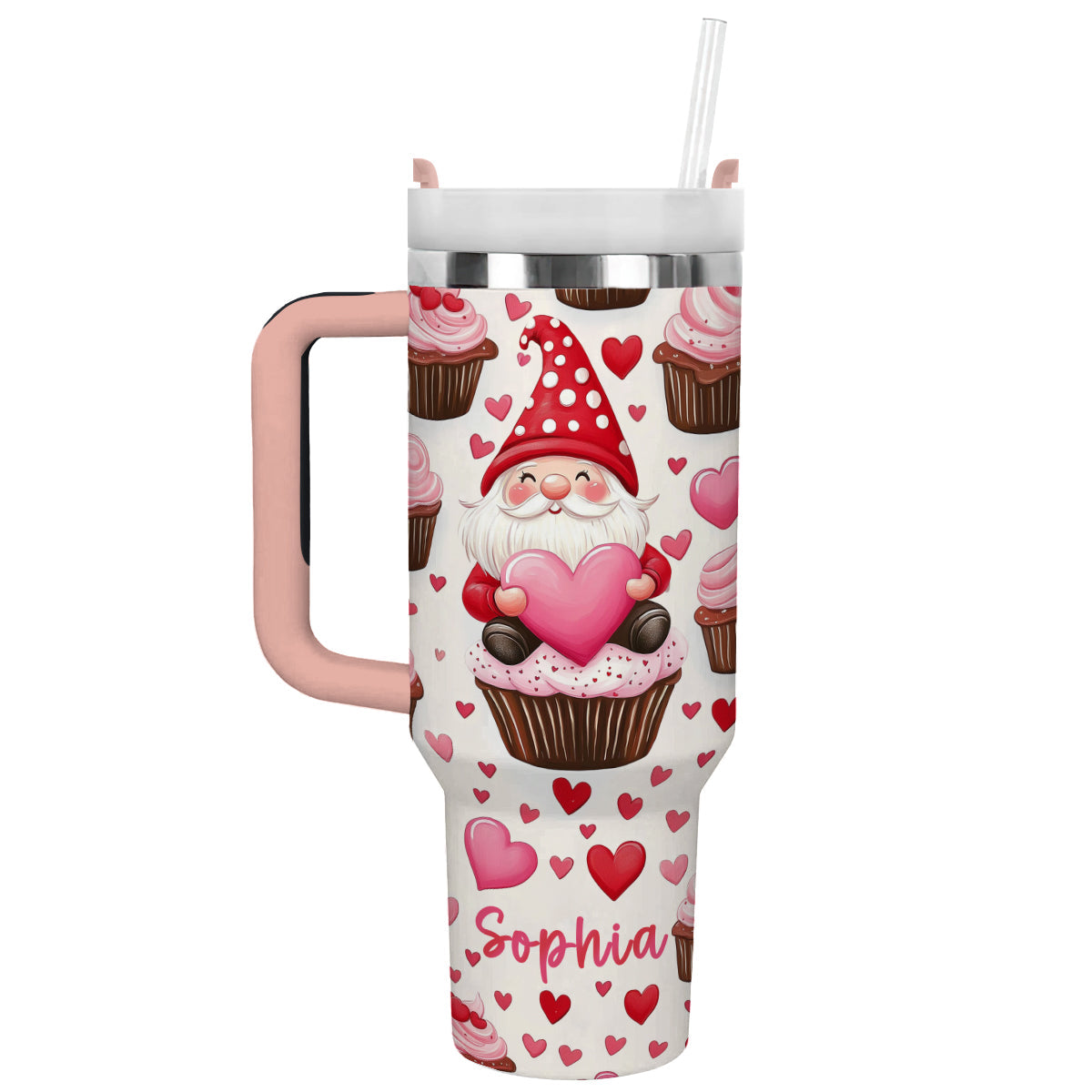 Gnome Love Valentine Custom Stanley Quencher 40oz Stainless Steel Tumbler With Handle