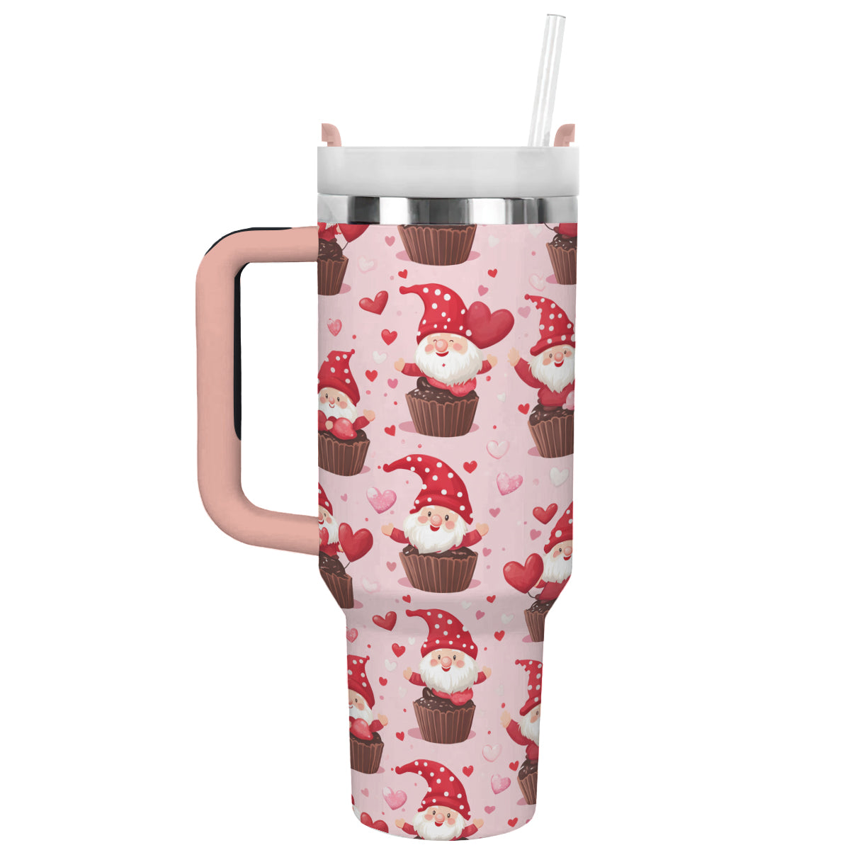 Gnome Love Valentine Custom Stanley Quencher 40oz Stainless Steel Tumbler With Handle