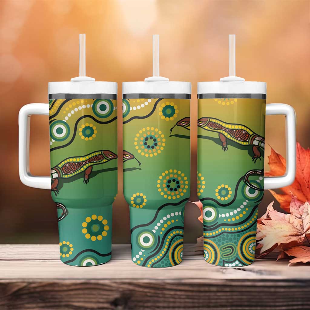 Goanna Aboriginal-style Dot Artwork Custom Stanley Quencher 40oz Stainless Steel Tumbler With Handle
