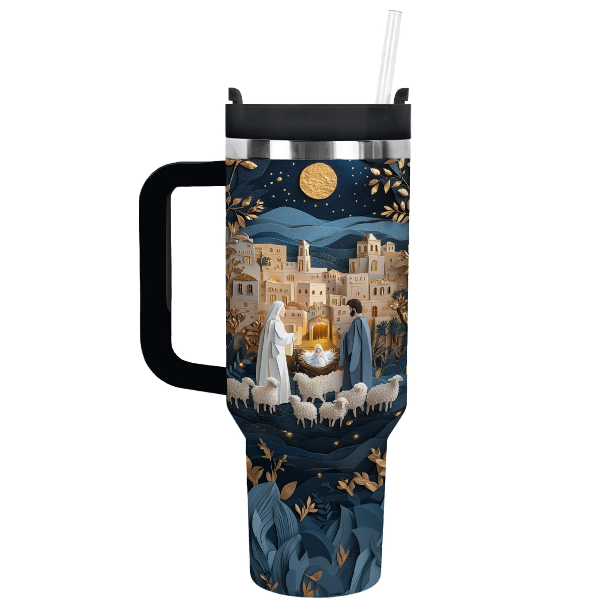 God Elegance of the Nativity Night Custom Stanley Quencher 40oz Stainless Steel Tumbler With Handle
