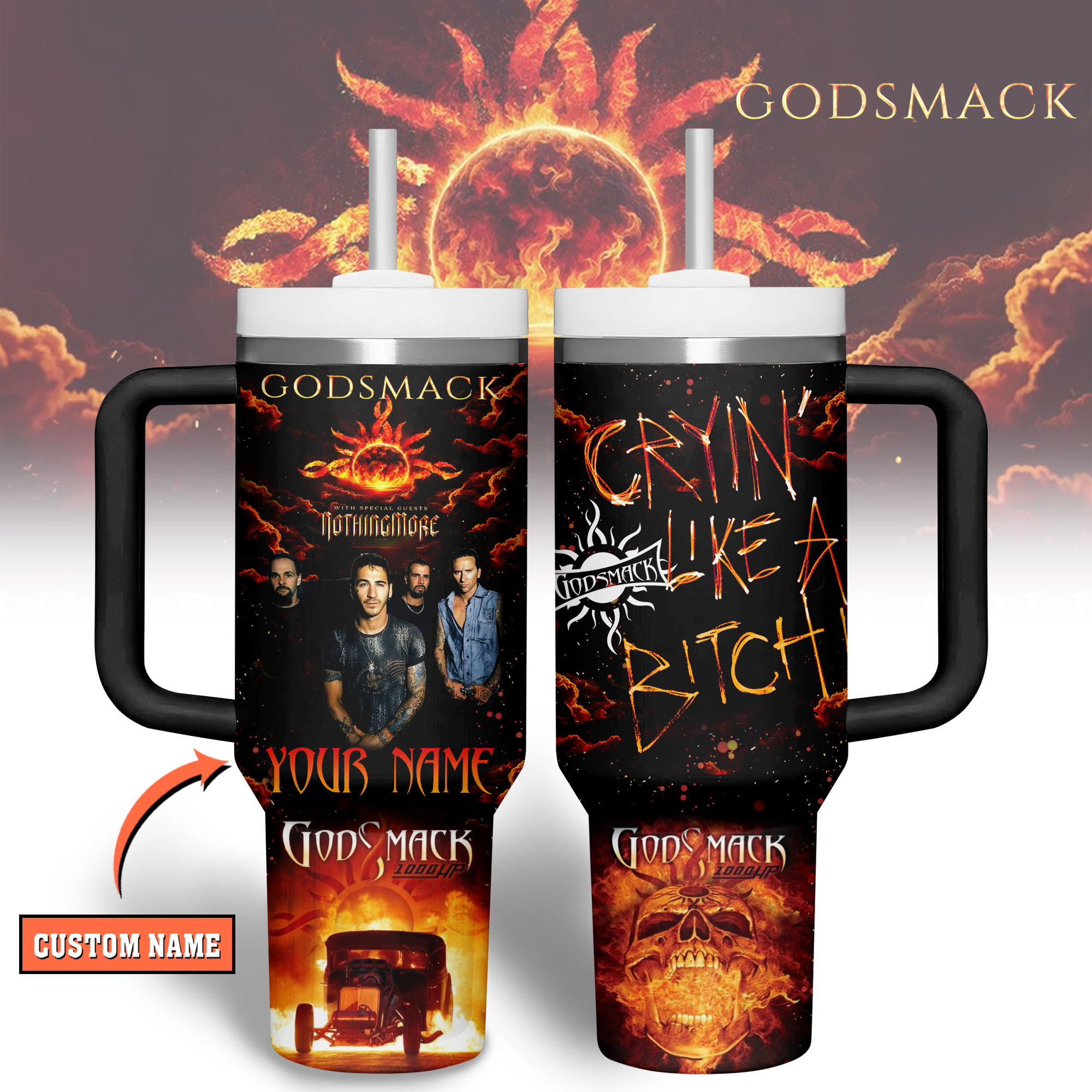 Godsmack Music Custom Stanley Quencher 40oz Stainless Steel Tumbler With Handle