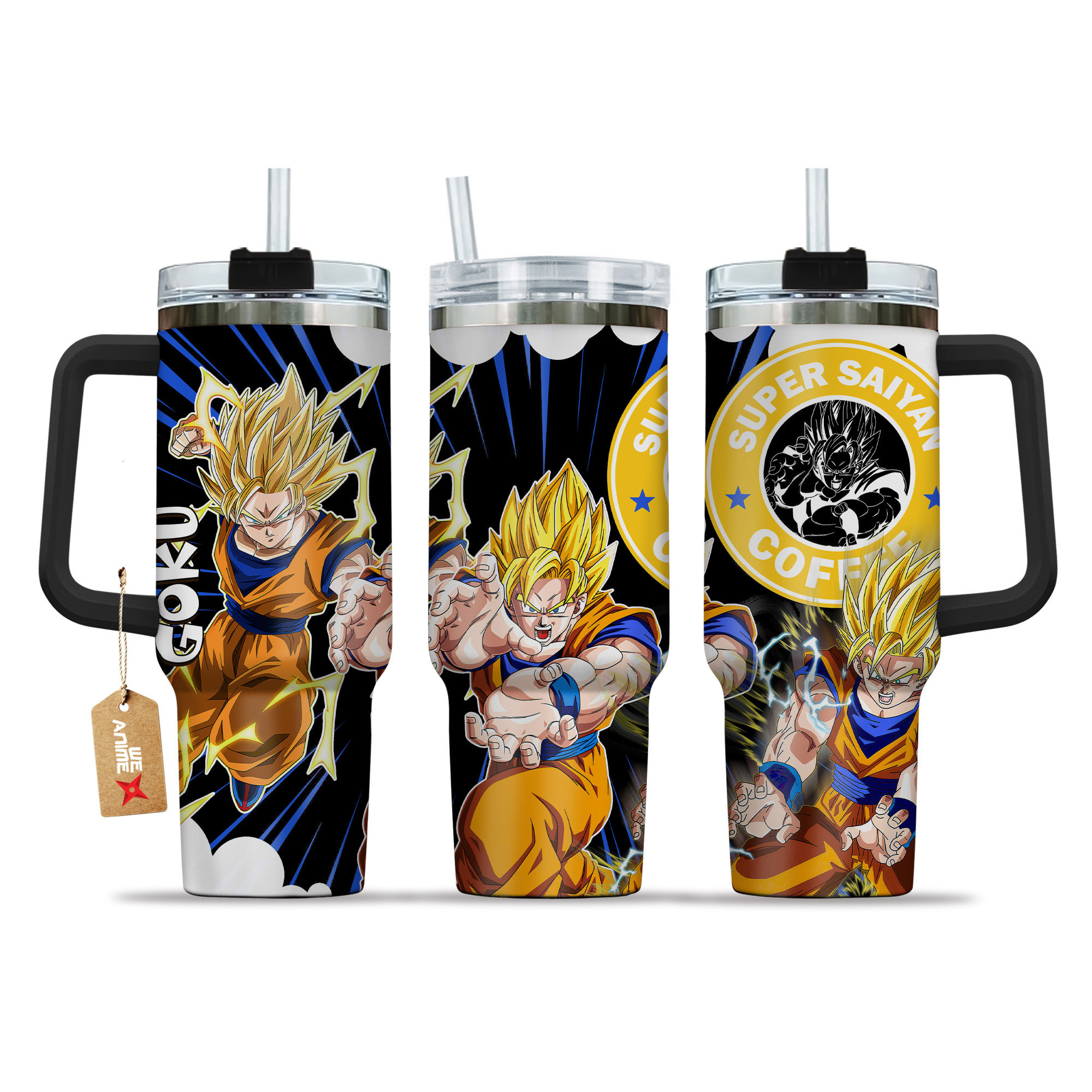 Goku Super Saiyan 2 Dragon Ball Anime Custom Stanley Quencher 40oz Stainless Steel Tumbler With Handle