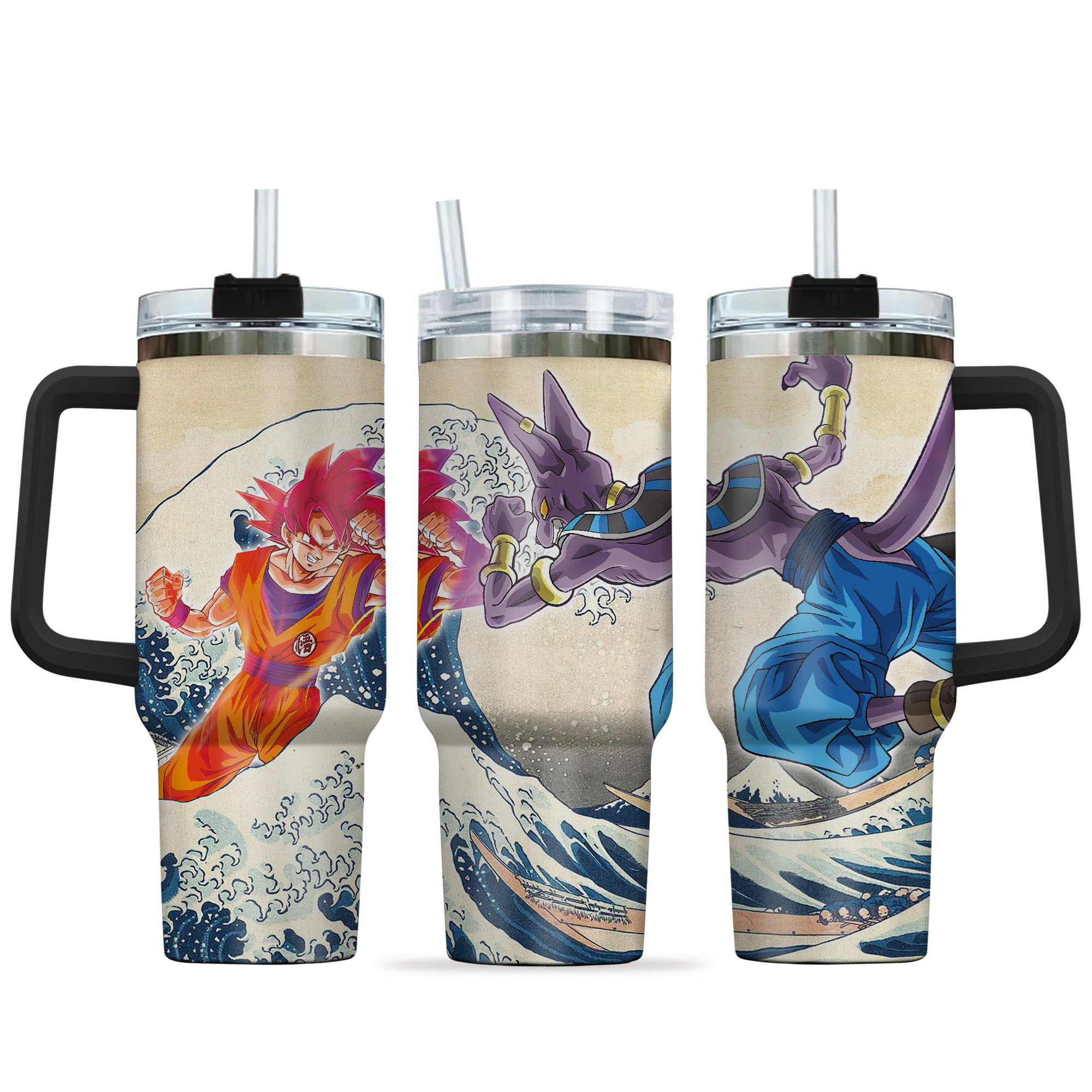 Goku x Beerus Dragon Ball Anime Custom Stanley Quencher 40oz Stainless Steel Tumbler With Handle