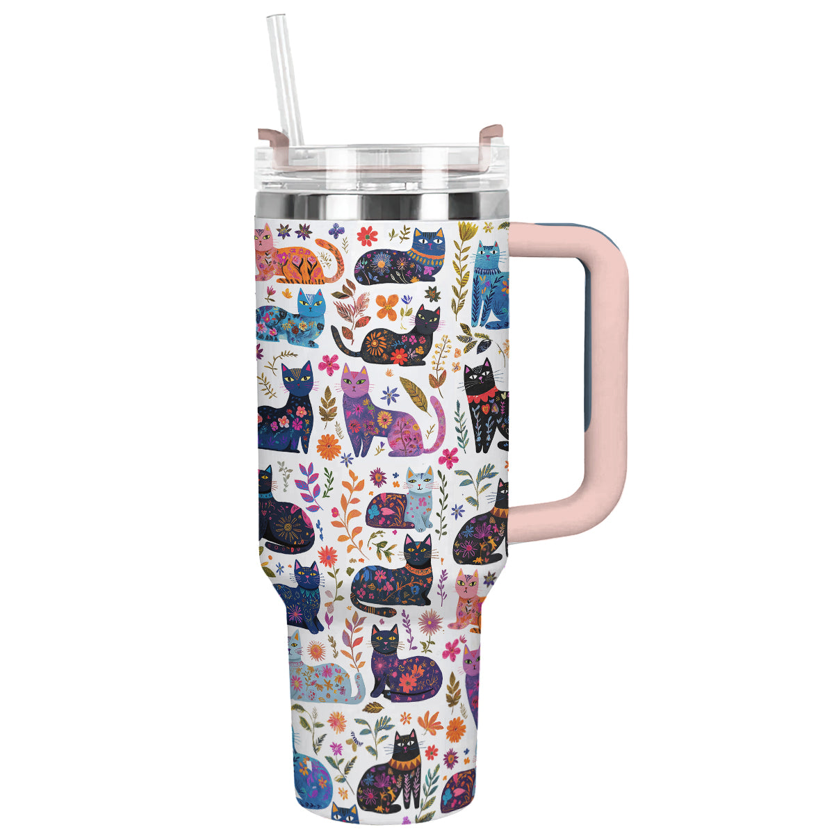 Gorgeous Cat Garden Custom Stanley Quencher 40oz Stainless Steel Tumbler With Handle