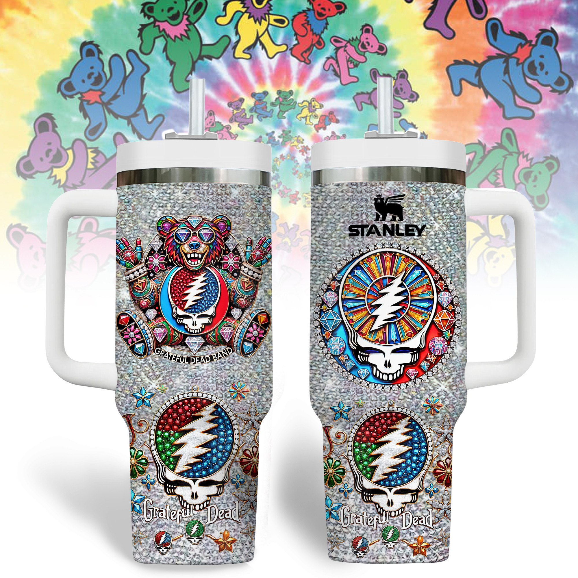 Grateful Dead Music Custom Stanley Quencher 40oz Stainless Steel Tumbler With Handle