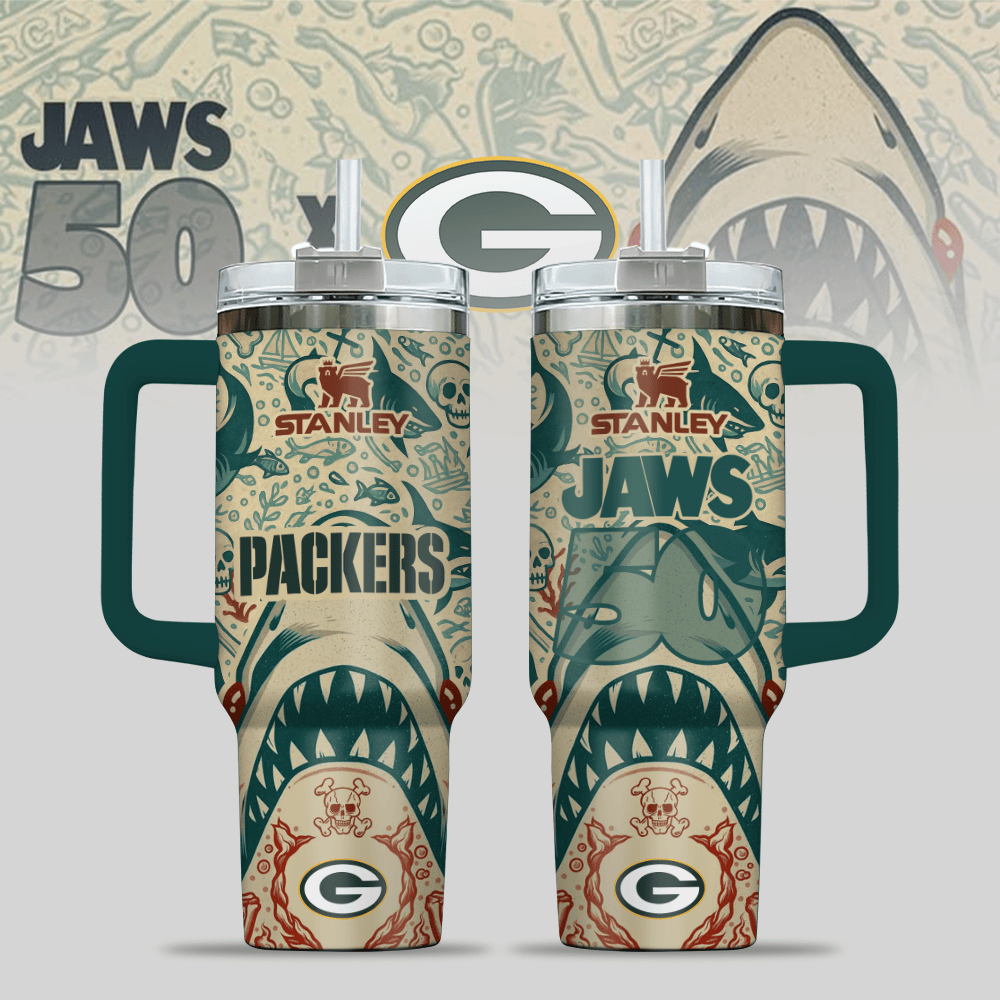 Green Bay Packers NFL x JAWS Custom Stanley Quencher 40oz Stainless Steel Tumbler With Handle