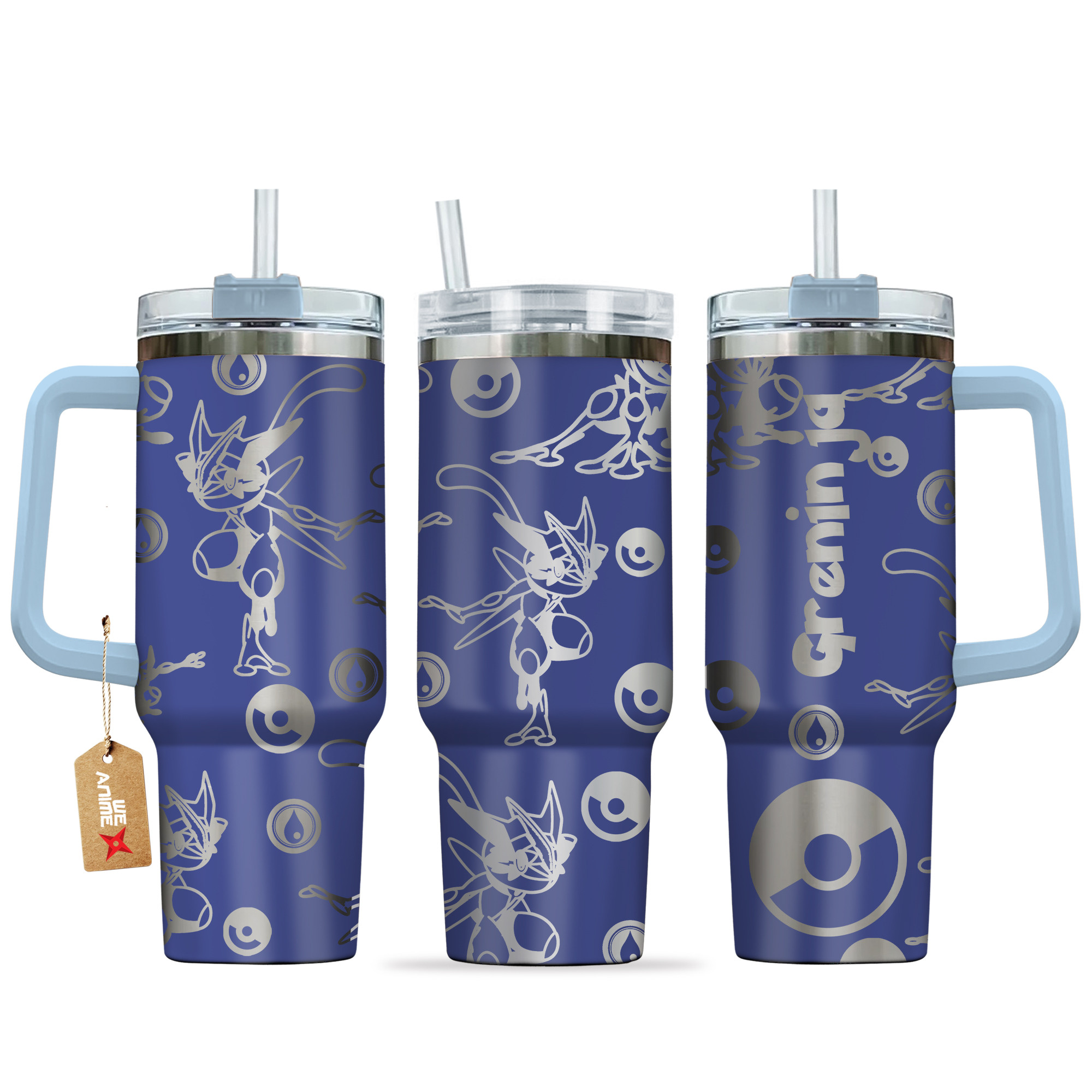 Greninja Pokemon Anime Custom Stanley Quencher 40oz Stainless Steel Tumbler With Handle