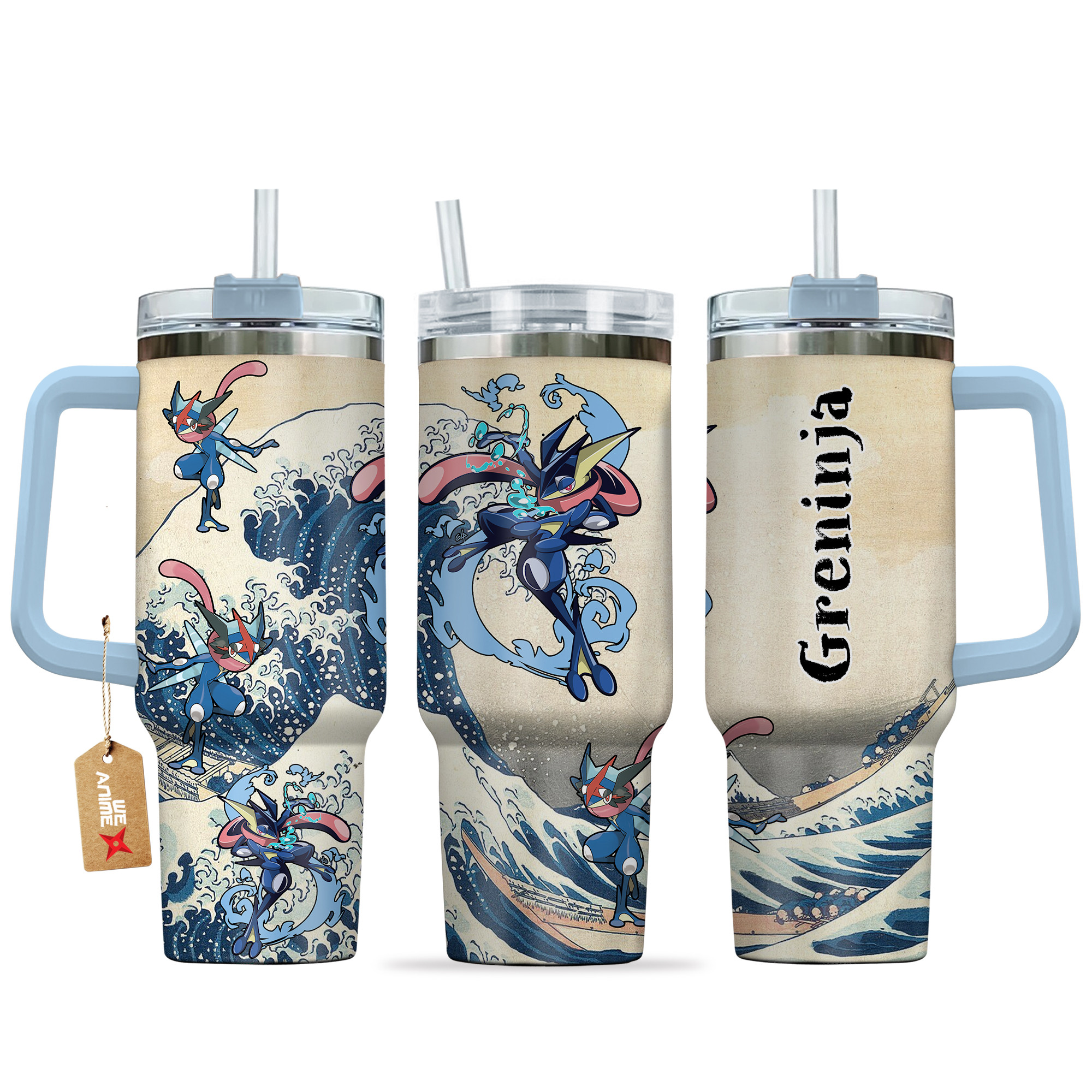 Greninja Pokemon Anime Custom Stanley Quencher 40oz Stainless Steel Tumbler With Handle