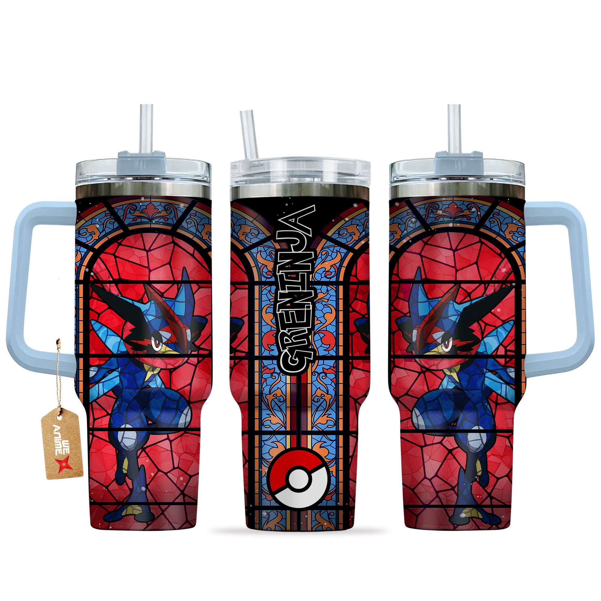 Greninja Pokemon Anime Custom Stanley Quencher 40oz Stainless Steel Tumbler With Handle