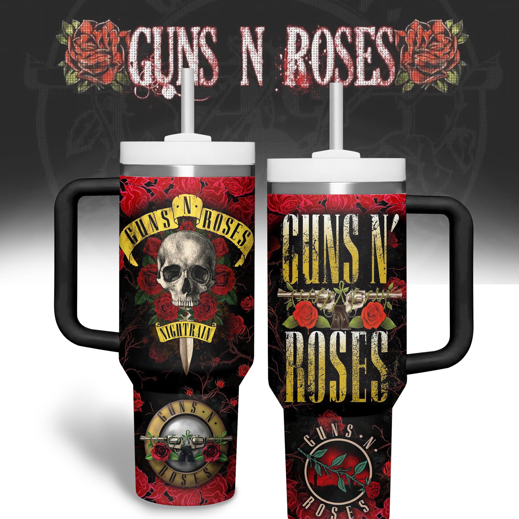 Guns N’ Roses Music Custom Stanley Quencher 40oz Stainless Steel Tumbler With Handle