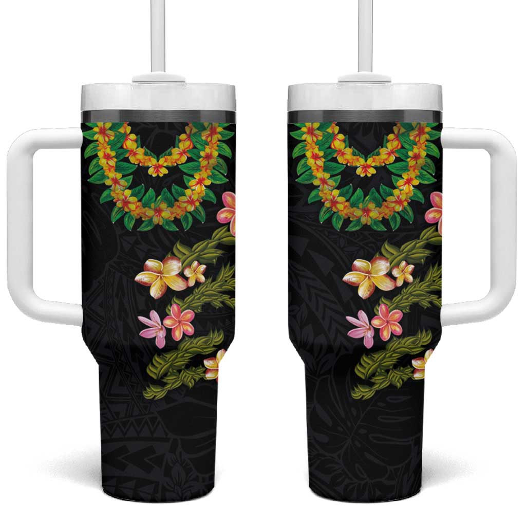 Hawaiian Lei Plumeria and Tropical Leaves Custom Stanley Quencher 40oz Stainless Steel Tumbler With Handle