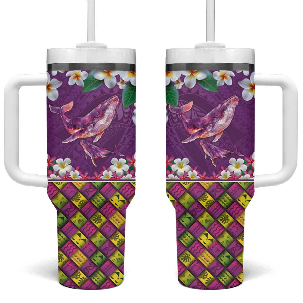 Hawaiian Plumeria and Humpback Whales Custom Stanley Quencher 40oz Stainless Steel Tumbler With Handle